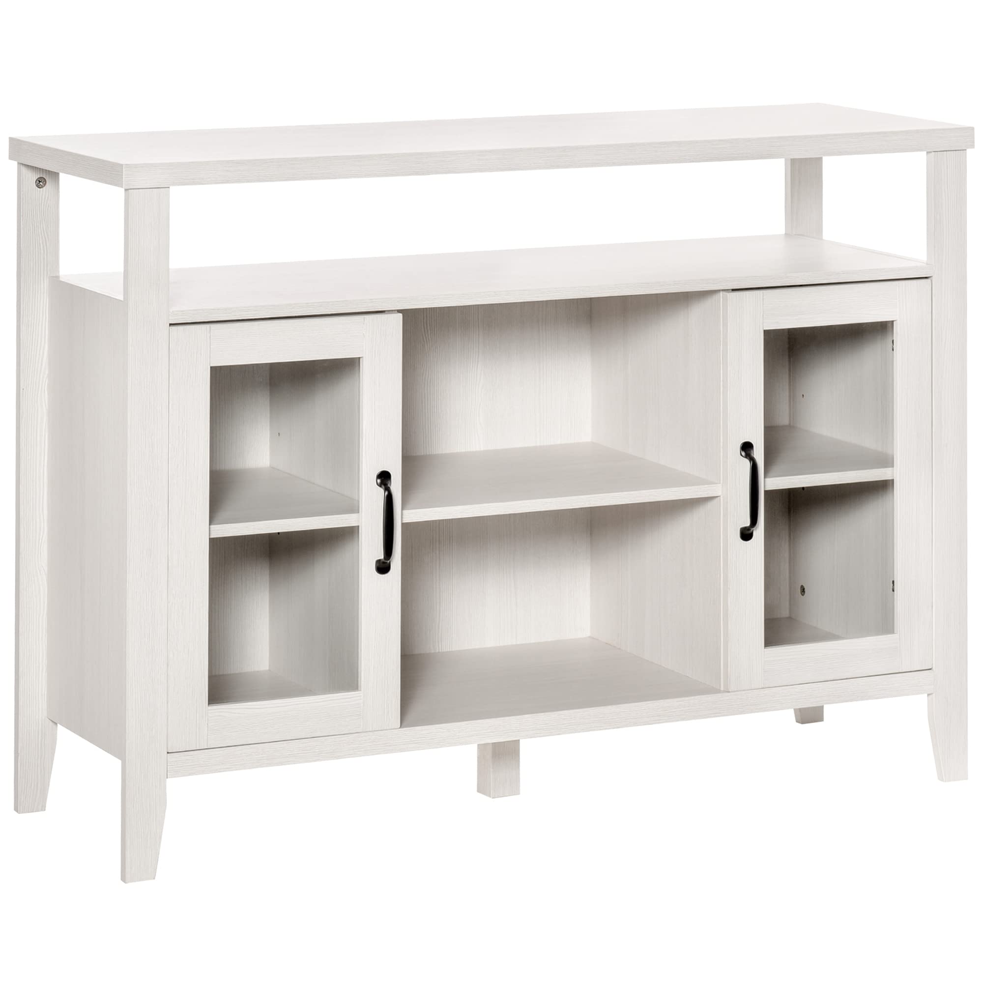 HOMCOM Farmhouse Sideboard Buffet Cabinet - White Kitchen Storage Cabinet with 2 Glass Doors, Coffee Bar Organizer & Anti-Tip Design for Dining Room, Living Room, or Kitchen Decor