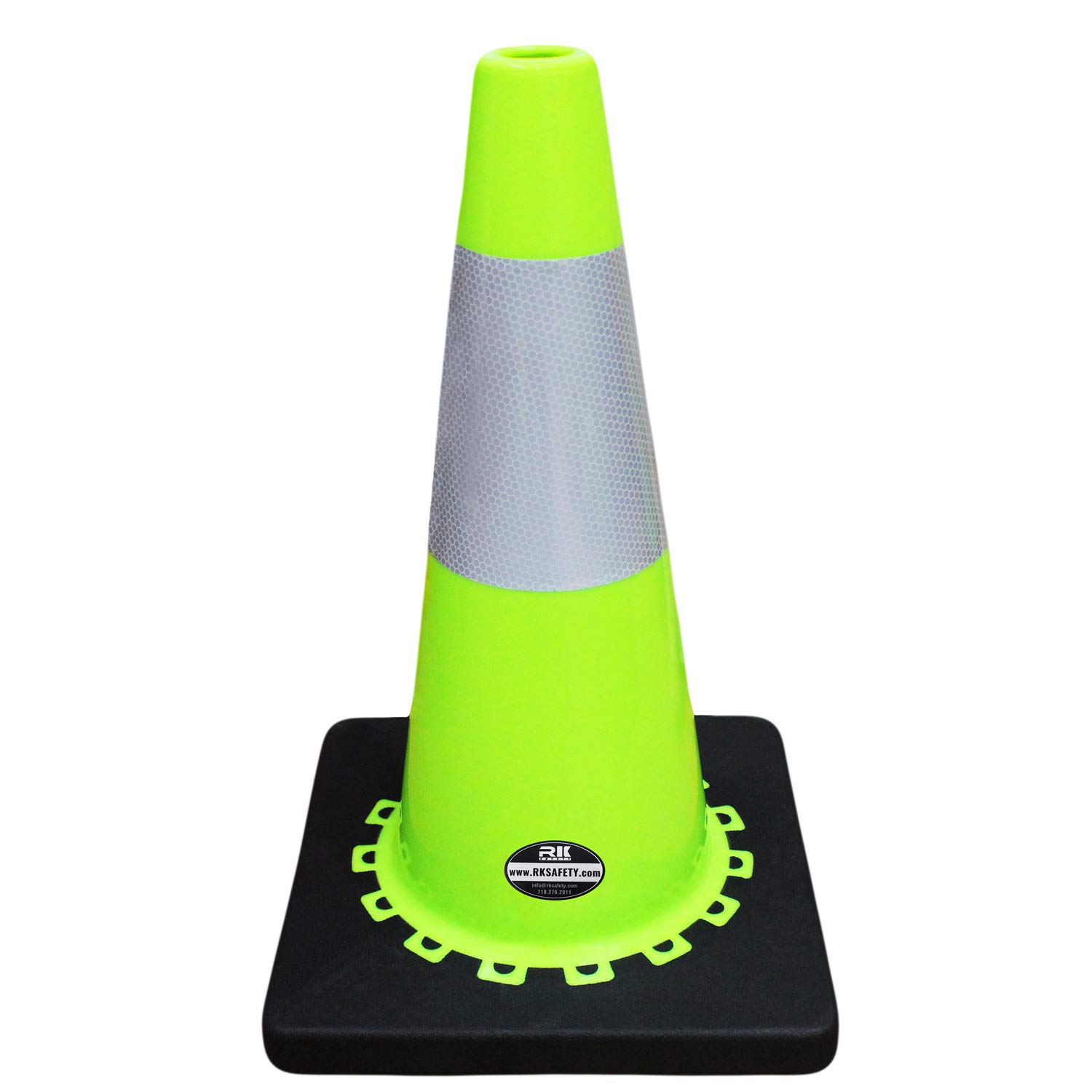 18 Inch PVC Traffic Safety Cones with 6 Inch Reflective Strips - Bright Lime & Black Base (Set of 24) - Perfect for Road Construction, Parking Control, School Zones & Emergency Safety Barriers