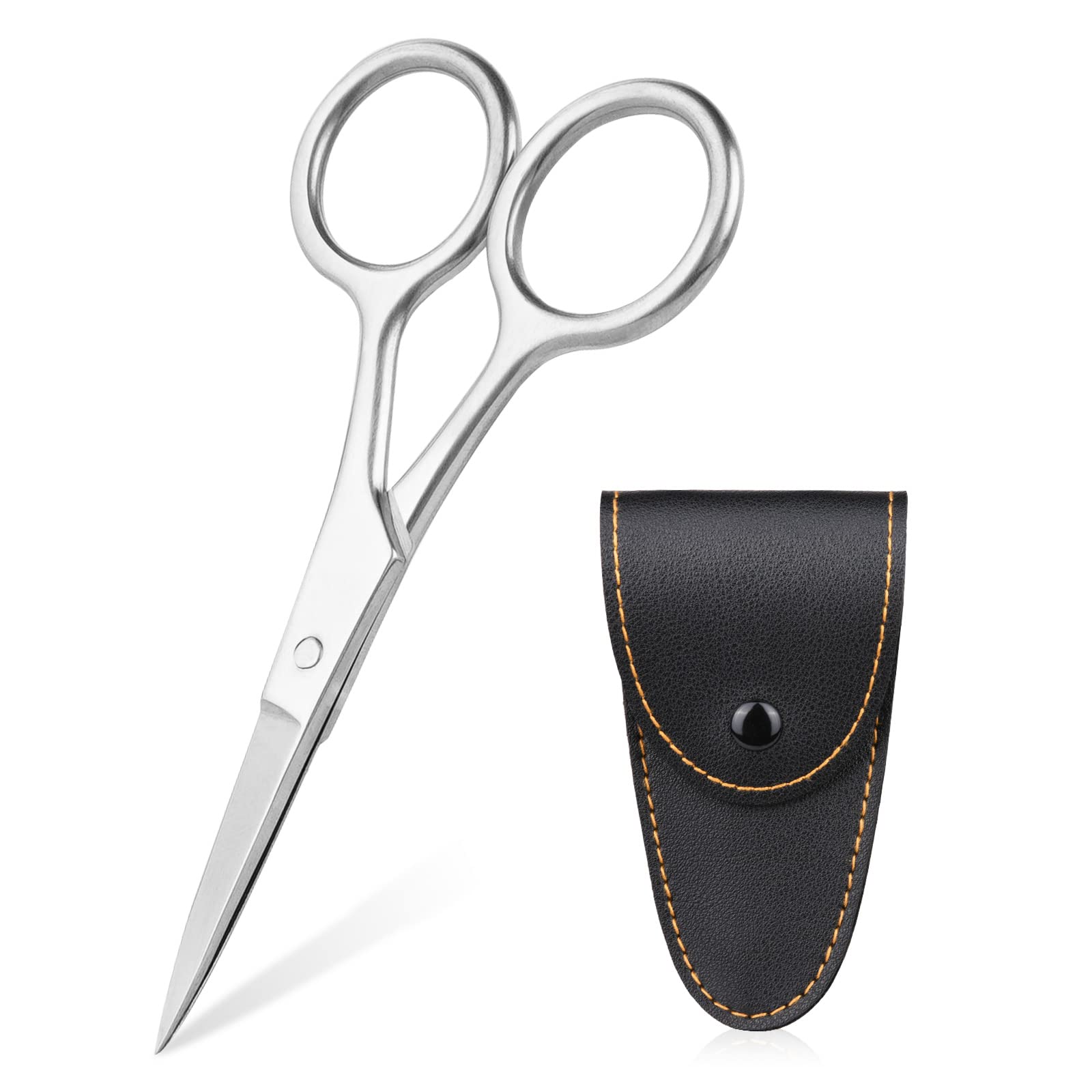Professional Stainless Steel Cuticle Scissors with Leather Pouch - Sharp Curved Manicure & Grooming Scissors for Eyebrow, Mustache, Dry Skin Care - Perfect for Home Salon & Travel Nail Care Kit