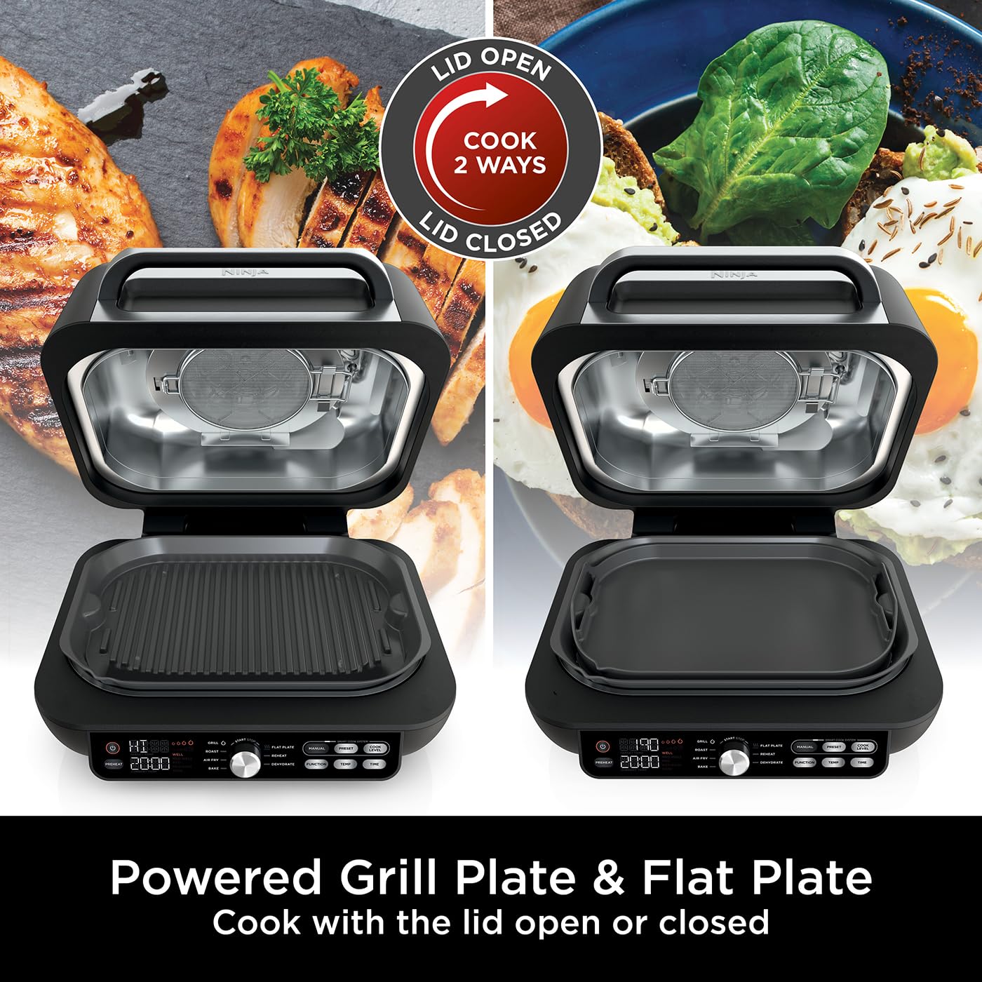 Ninja Foodi MAX PRO 7-in-1 Health Grill & Air Fryer 3.8L - Digital Cooking Probe, Flat Plate, Bake, Dishwasher Safe Parts - Silver/Black AG651UK - Perfect for Healthy Cooking, Grilling, Air Frying & Family Meals