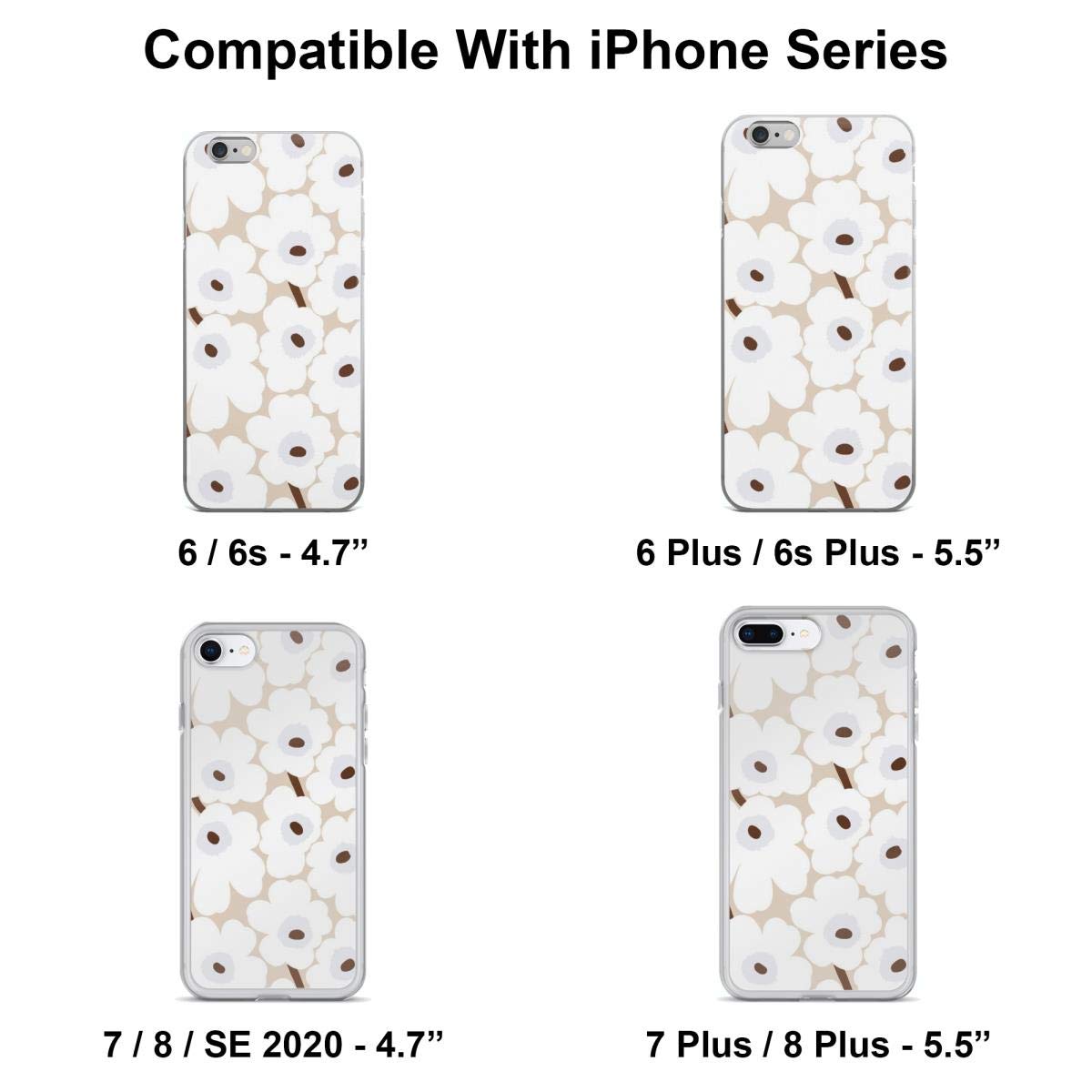 Floral Print Phone Case for iPhone 15 14 13 12 11 X Xs Xr 8 7 6 6s Plus Pro Max - White Unikko Design - Slim Protective Cover for Everyday Use & Gift Giving