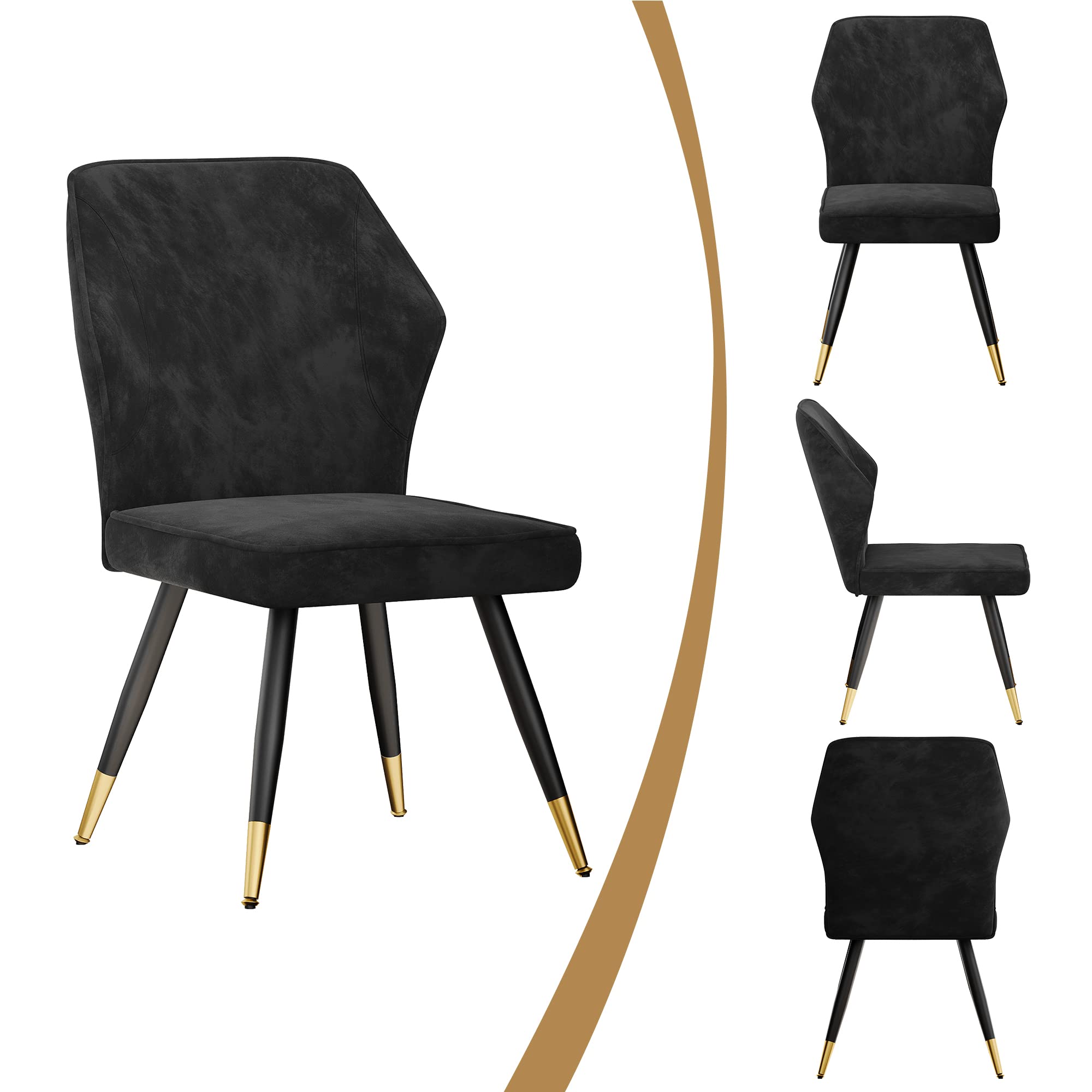 Black Velvet Dining Chairs Set of 2 - Modern Upholstered Kitchen & Living Room Accent Chairs, Armless Side Chairs for Dining Room, Home Decor | Perfect for Small Spaces, Apartments & Cozy Gatherings