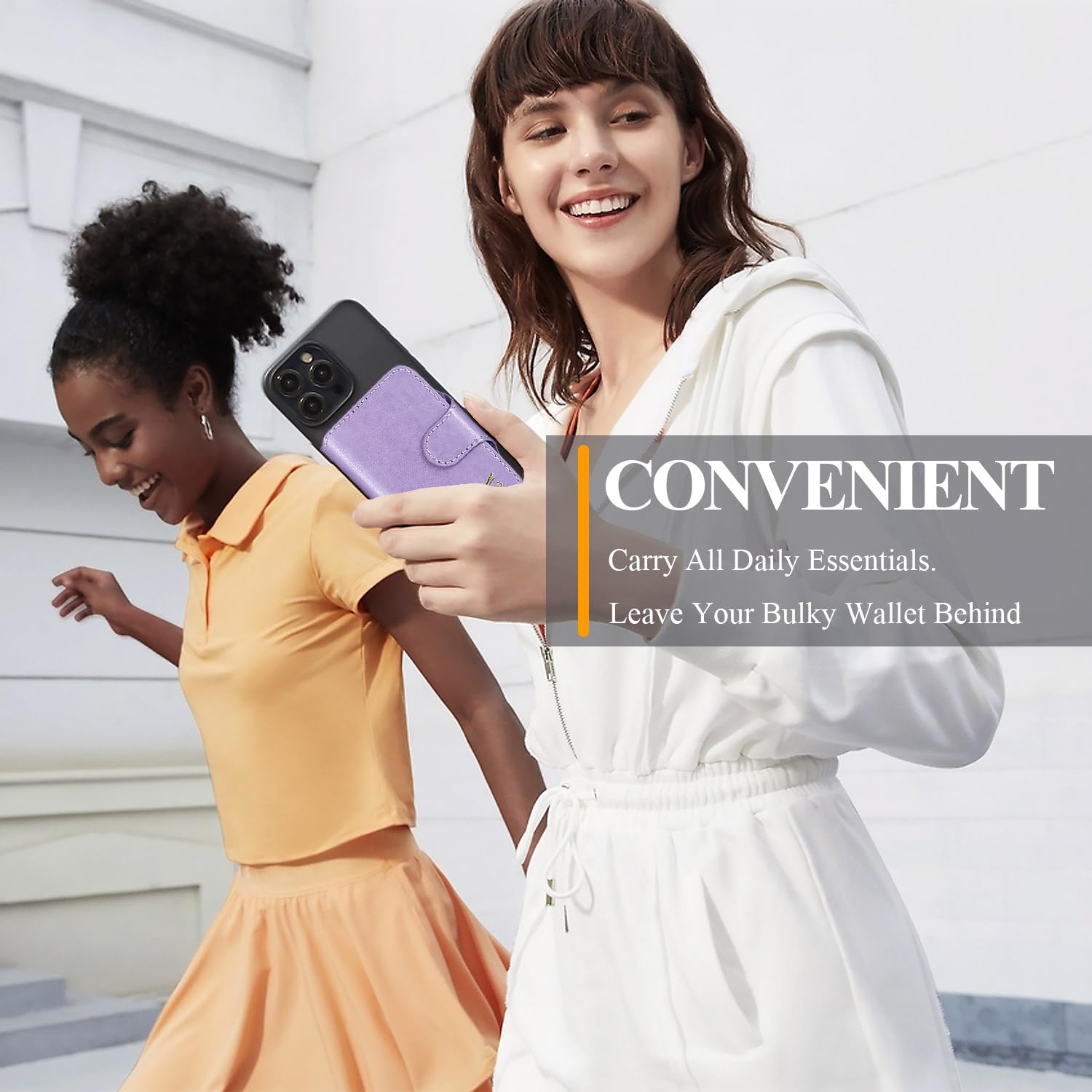Magnetic Phone Wallet Card Holder - Slim Luxury Leather MagSafe Wallet with 5 Slots (Fits 7 Cards), RFID Blocking & ID Window - Compatible with MagSafe Phones & Cases - Perfect for iPhone Users, Daily Commute & Travel - Pastel Purple for Women & Men