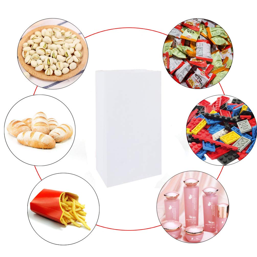 KEYYOOMY 50-Pack White Small Paper Bags - 4.7 x 2.4 x 8.7 Inch Bright Color Party Favor Bags, Lunch Bags & Goodie Bags for Birthday, Wedding, Baby Shower & Holiday Gift Wrapping
