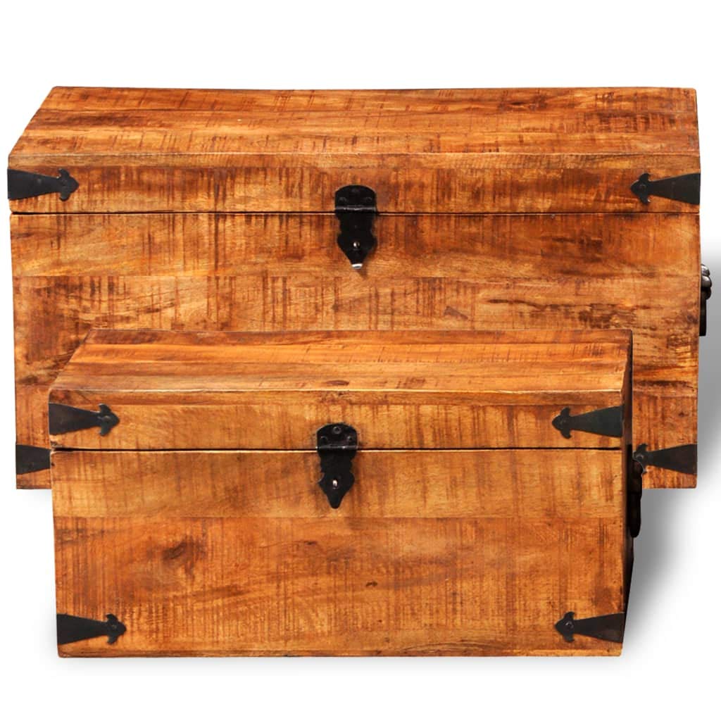 2-Piece Mango Wood Storage Chest Set - Toy Box, Storage Basket & Retro Entryway Bench - Large Sturdy Trunk for Living Room & Bedroom - Easy Assembly - Perfect for Organizing Toys, Blankets & Home Decor