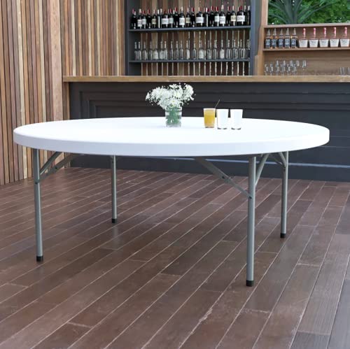 9-Pack 6-Foot Round Heavy-Duty Granite White Plastic Folding Tables - Indoor/Outdoor Use for Dining, Kitchen, Picnics, Events & Portable Bar Setup