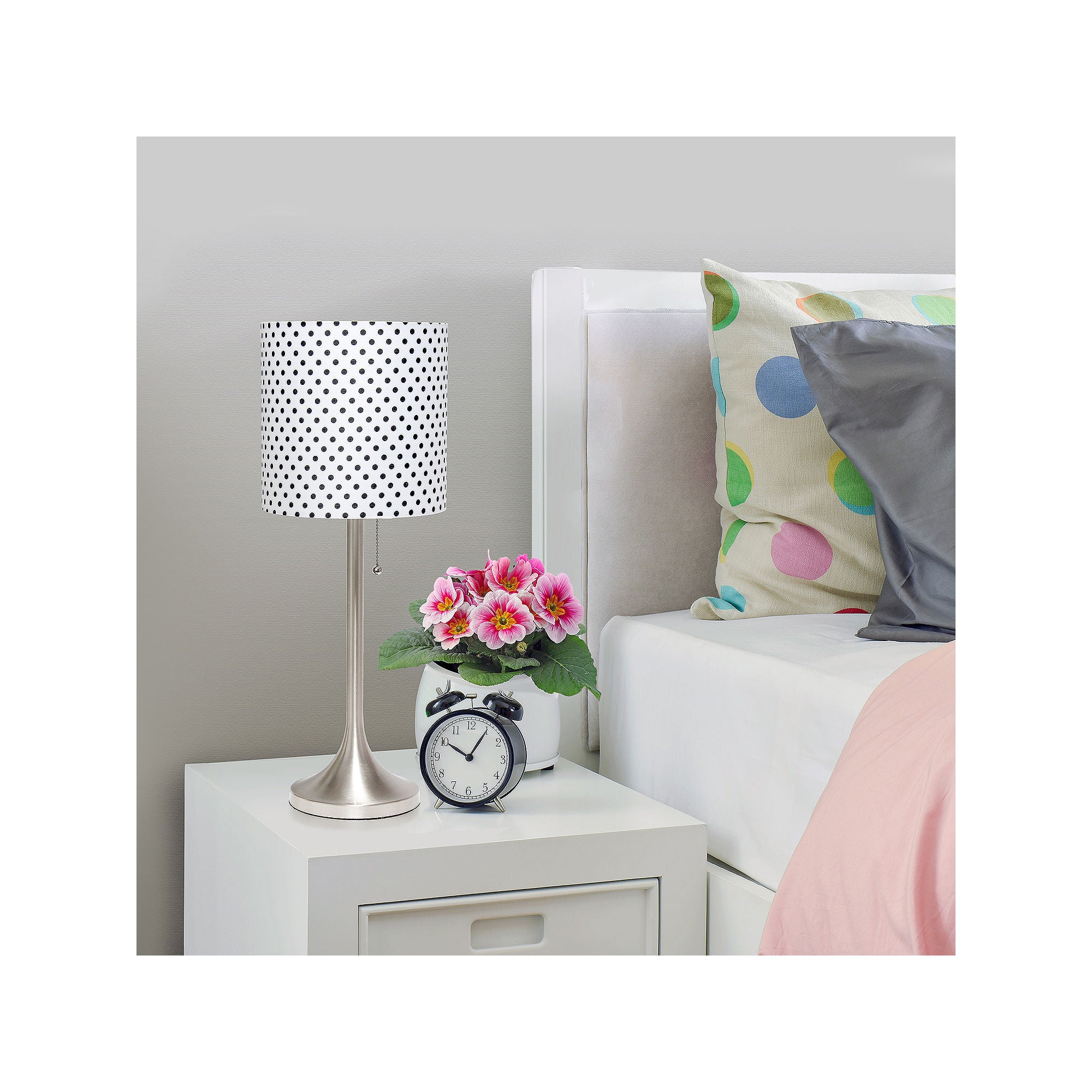 Stylish Brushed Nickel Tapered Table Lamp with Black Shade - Perfect for Living Room, Bedroom, or Office Decor