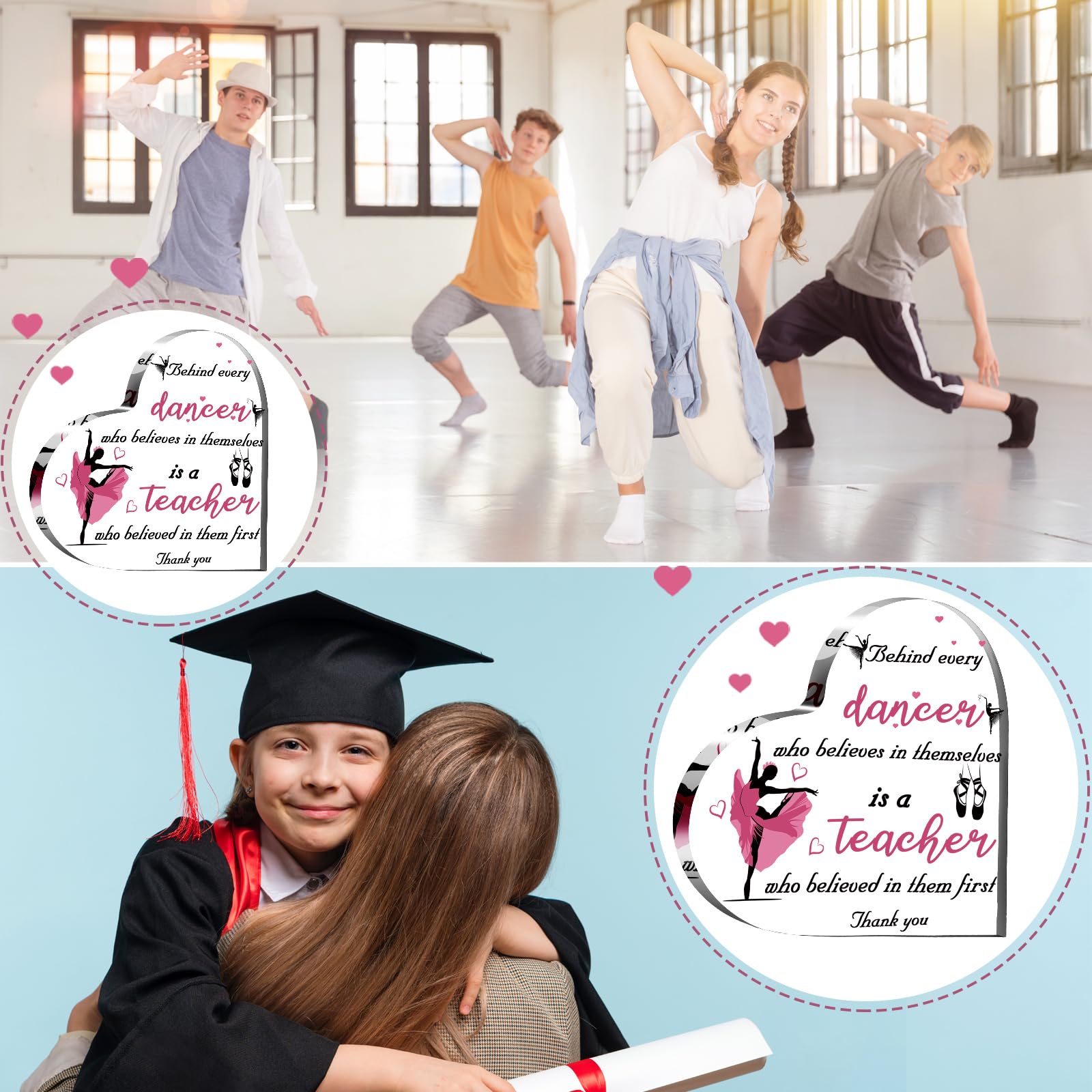 Personalized Acrylic Heart Paperweight - Best Dance Teacher Appreciation Gift with Inspirational Quote (5.91 x 5.91 x 0.59 Inch) - Perfect for Studio Decor, Desk Keepsake & Thank You Present