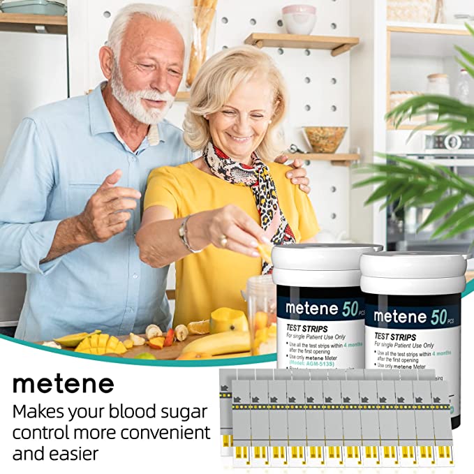Metene AGM 513S Blood Glucose Test Strips for Diabetes - 100 Count, Compatible with Metene AGM 513S Glucometer Only | Home Diabetes Monitoring & Health Management
