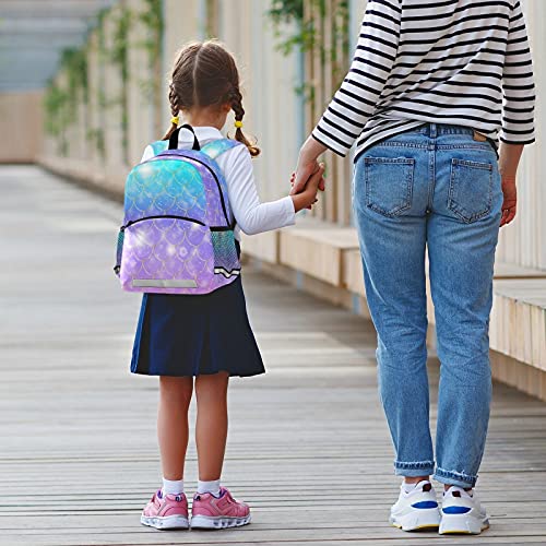 QUGRL Mermaid Fish Scales Toddler Backpack - Fantasy Galaxy School Bag for Kids 3-8 Years | Waterproof Kindergarten & Preschool Travel Backpack with Safety Leash | Perfect for Boys & Girls School, Daycare & Outdoor Adventures