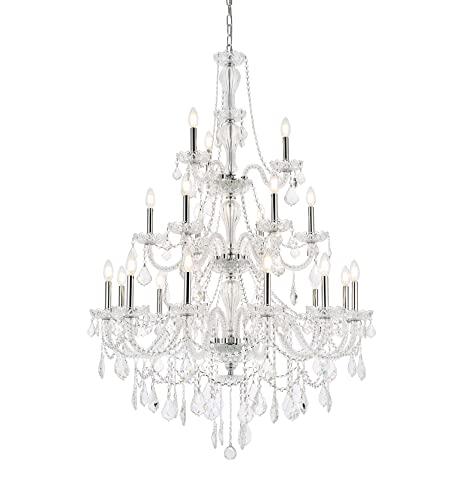 Giselle 21-Light Chrome Chandelier with Clear Royal Cut Crystal - Elegant Dining Room Lighting for Home Decor & Luxury Interior Design