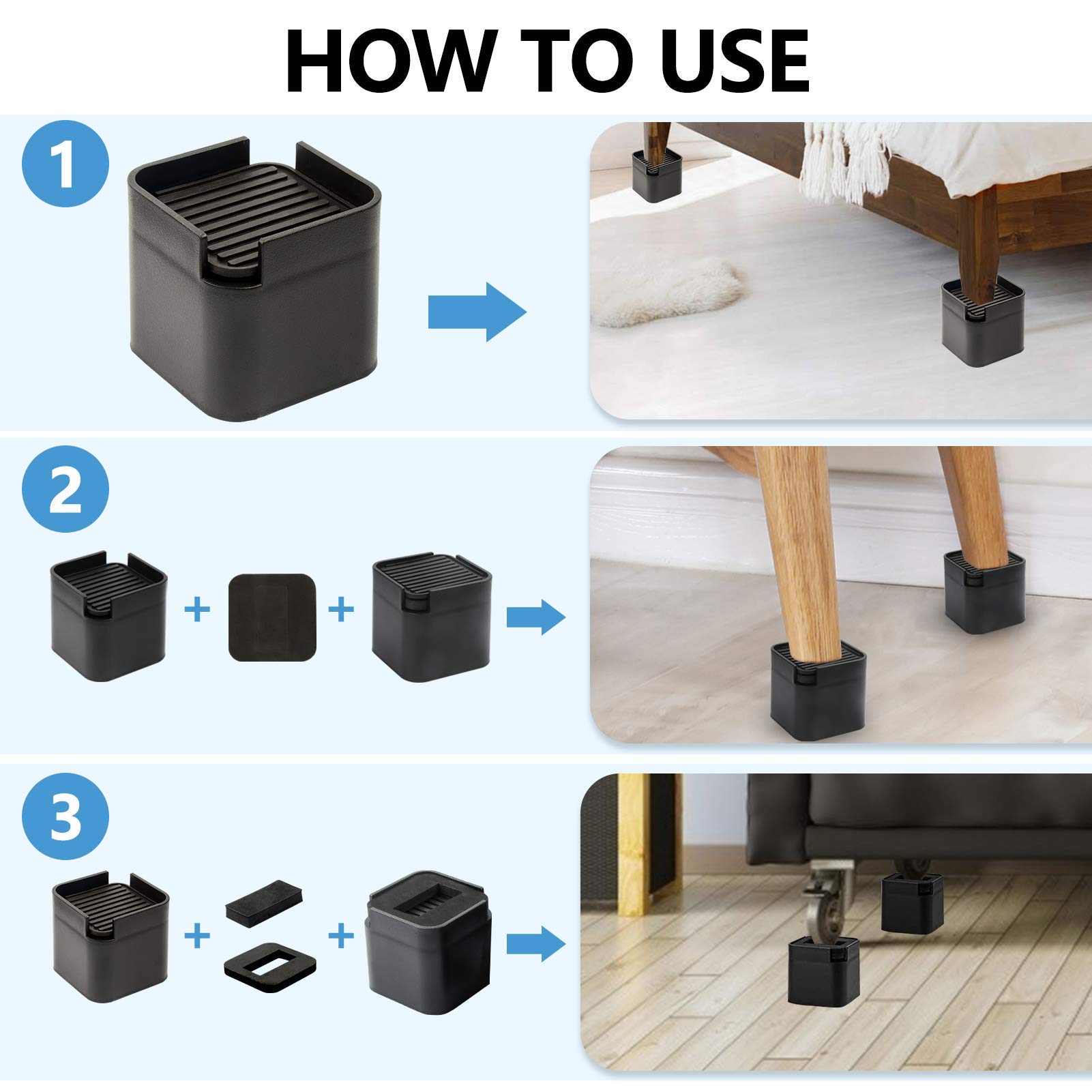 BTSD-home Adjustable Bed Risers 8 Pack - 3