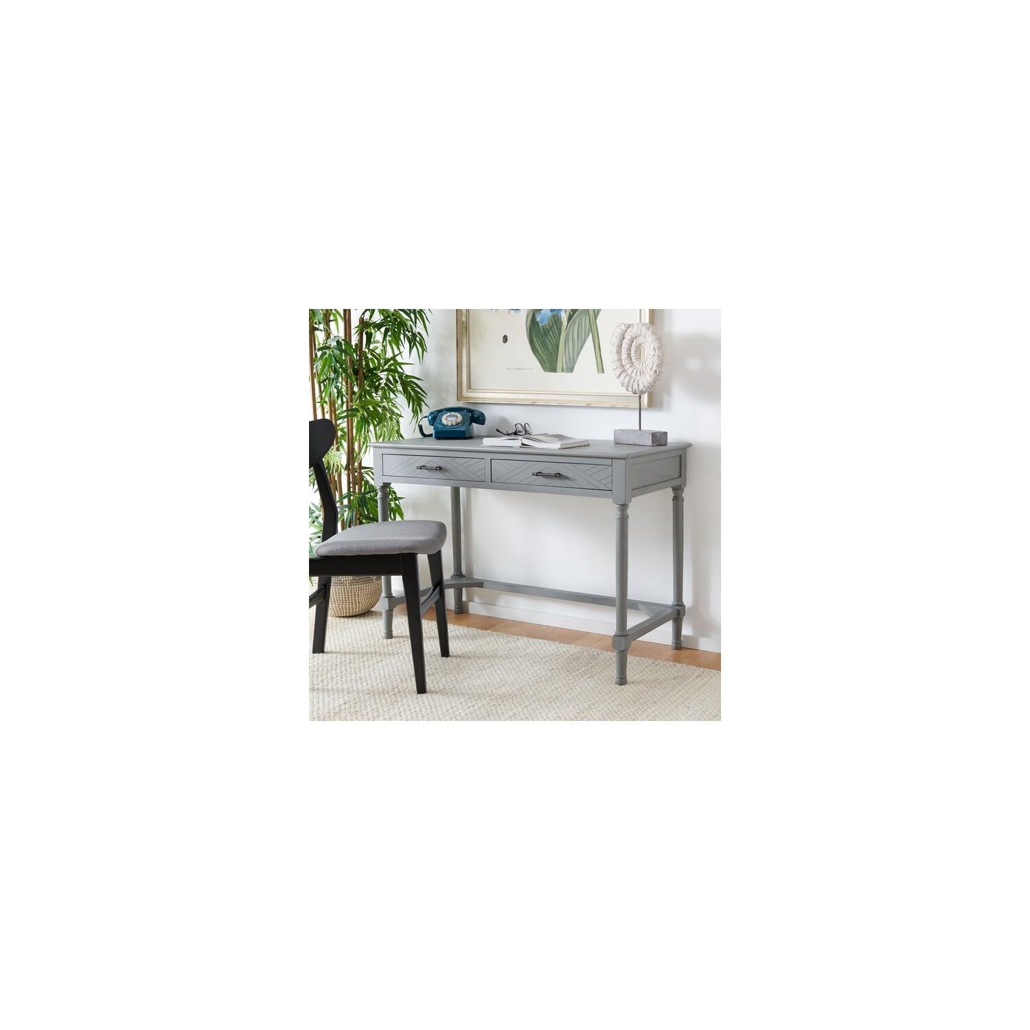 SAFAVIEH Home Collection Mckinlee Distressed Grey 2-Drawer Computer Desk - Modern Office Writing Table for Home & Workspace, Small Space Workstation with Storage