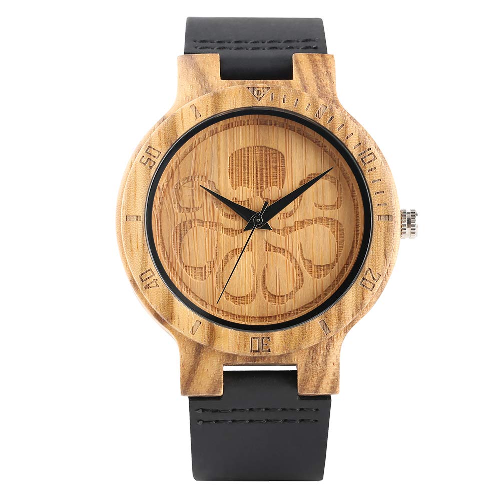Handmade Genuine Leather Strap Quartz Wood Watch for Men & Teens - Carved Wooden Watch for Boys - Perfect for Outdoor Adventures & Casual Wear - Wuhu Ren Store