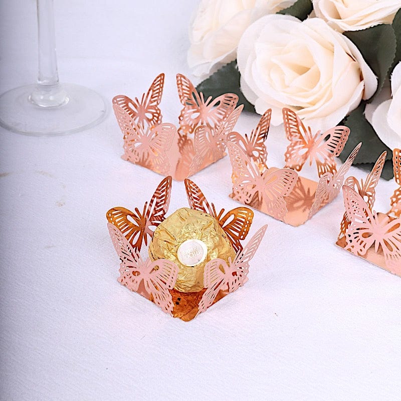 50 Gold Metallic 4 Butterfly Mini Square Cupcake Liners for Desserts - Perfect for Birthday Parties, Baby Showers & Wedding Decorations