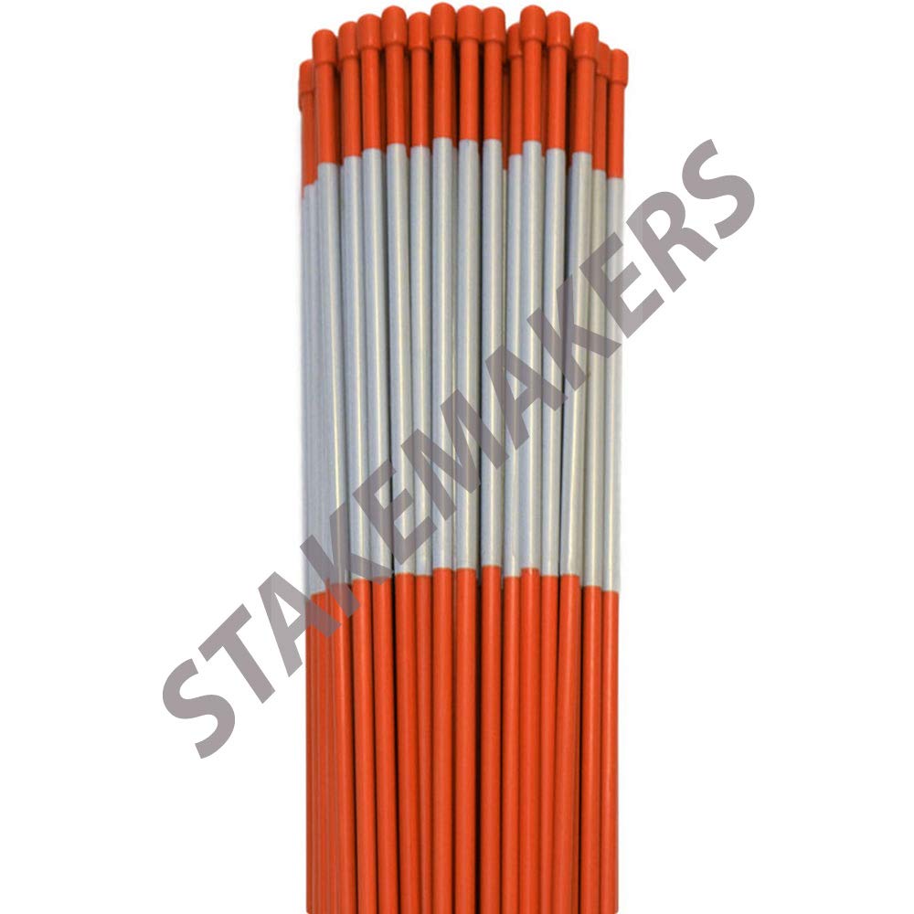 1/4 Inch Solid Fiberglass Driveway Markers with Reflective Tape - Orange Snow Plow Stakes (100 Pack) for Winter Driveway, Parking Lot & Roadway Safety