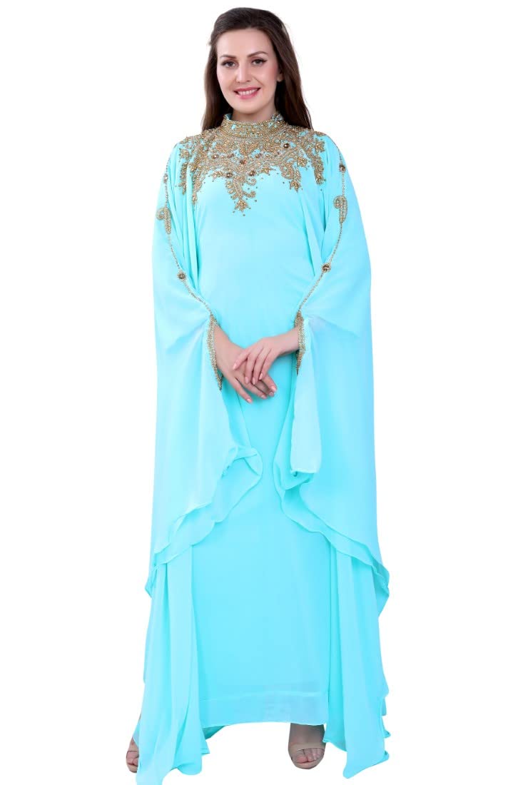Elegant Women's Kaftan Farasha Long Maxi Dress with Long Sleeves - Boho Ethnic Bridal Evening Party Gown with Free Scarf | Perfect for Weddings, Beach Vacations, and Special Occasions