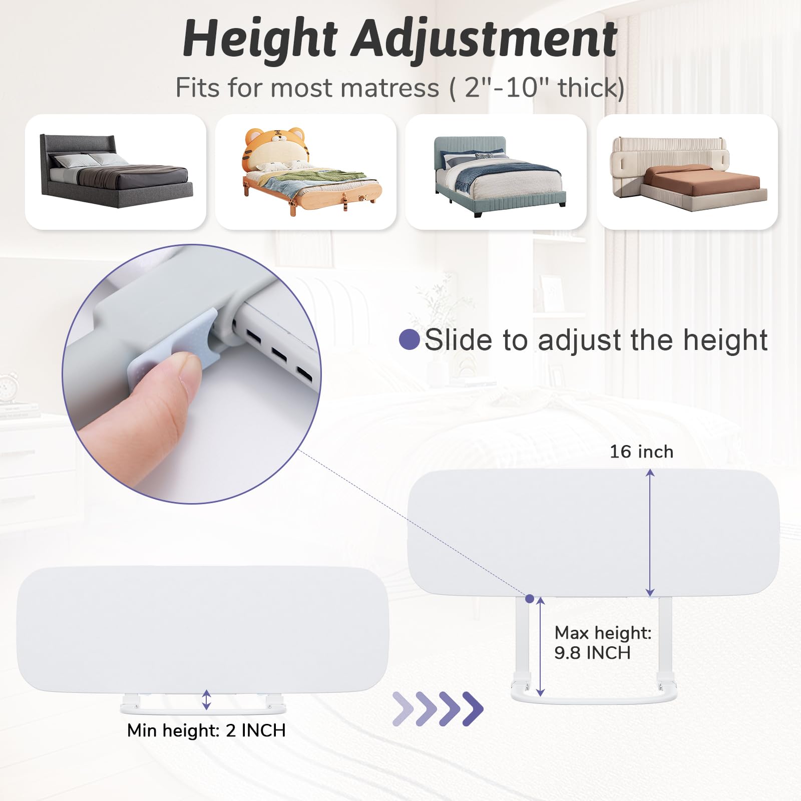Omzer Foldable Travel Bed Rails for Toddlers & Elderly - No Drill Safety Rail Guard, Height Adjustable for Crib, Twin, Queen, Full & King Size Bunk Beds (48 Inch) - Perfect for Home, Travel & Hotel Use