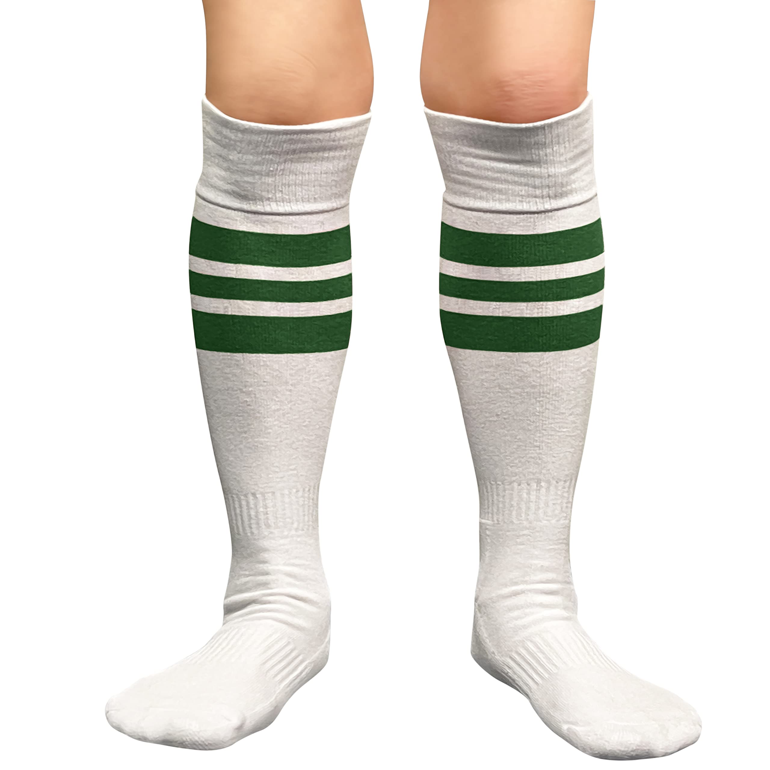 COUVER Striped White Knee High Sports Socks for Softball & Running - Breathable & Comfortable for Athletes & Active Lifestyles