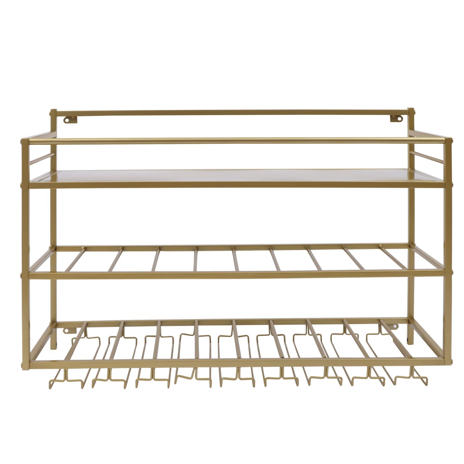 3-Tier Wall Mount Wine Rack with Glass Holders - Industrial Metal Hanging Wine Bottle Storage Shelf - Heavy Duty Floating Wine Rack for Home Bar, Kitchen, Dining Room - Perfect for Wine Lovers & Entertaining Guests