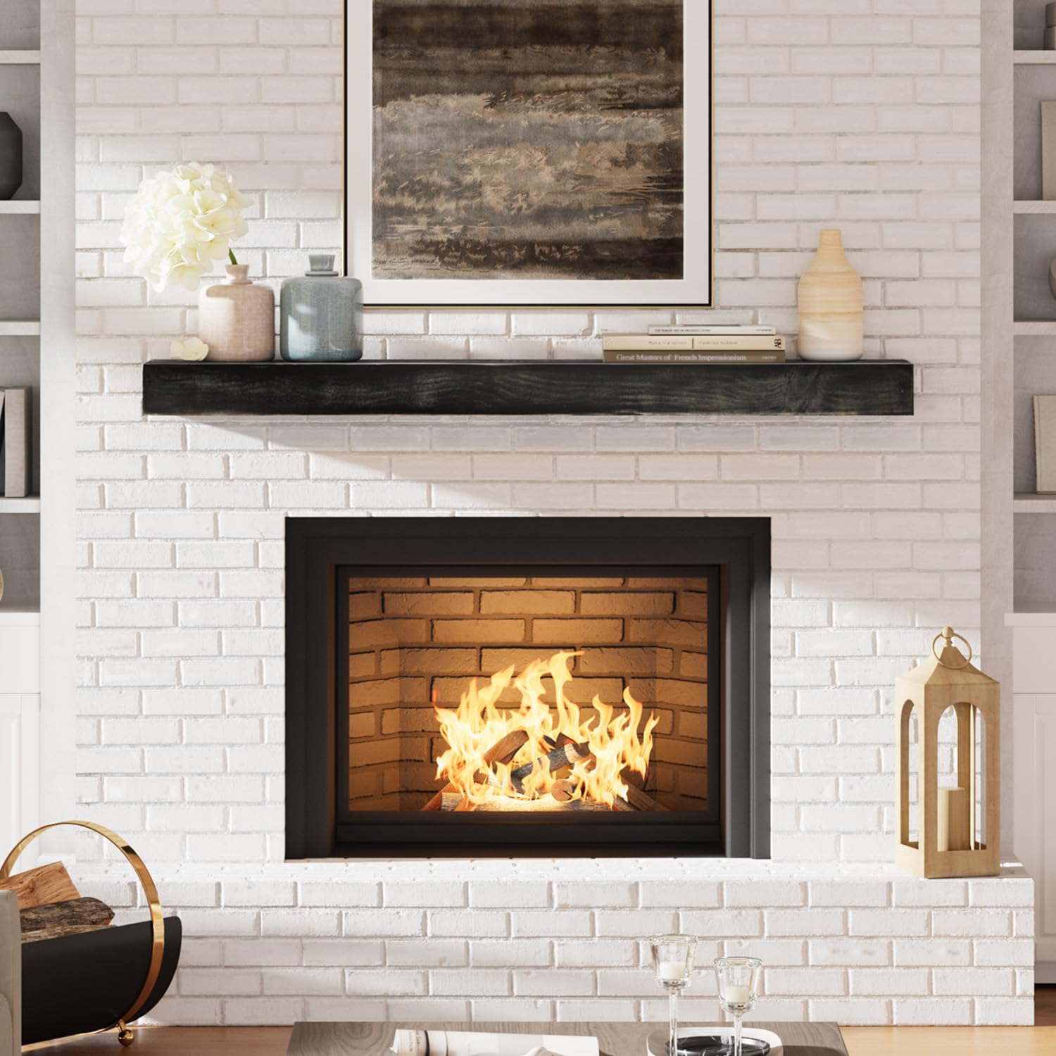 60 Inch Fireplace Mantel Shelf - Handcrafted Solid Wood Floating Mantel for Over Fireplace - Wall Mounted Fireplace Shelf for Home Decor - Perfect for Displaying Photos, Artwork & Holiday Decorations - Black