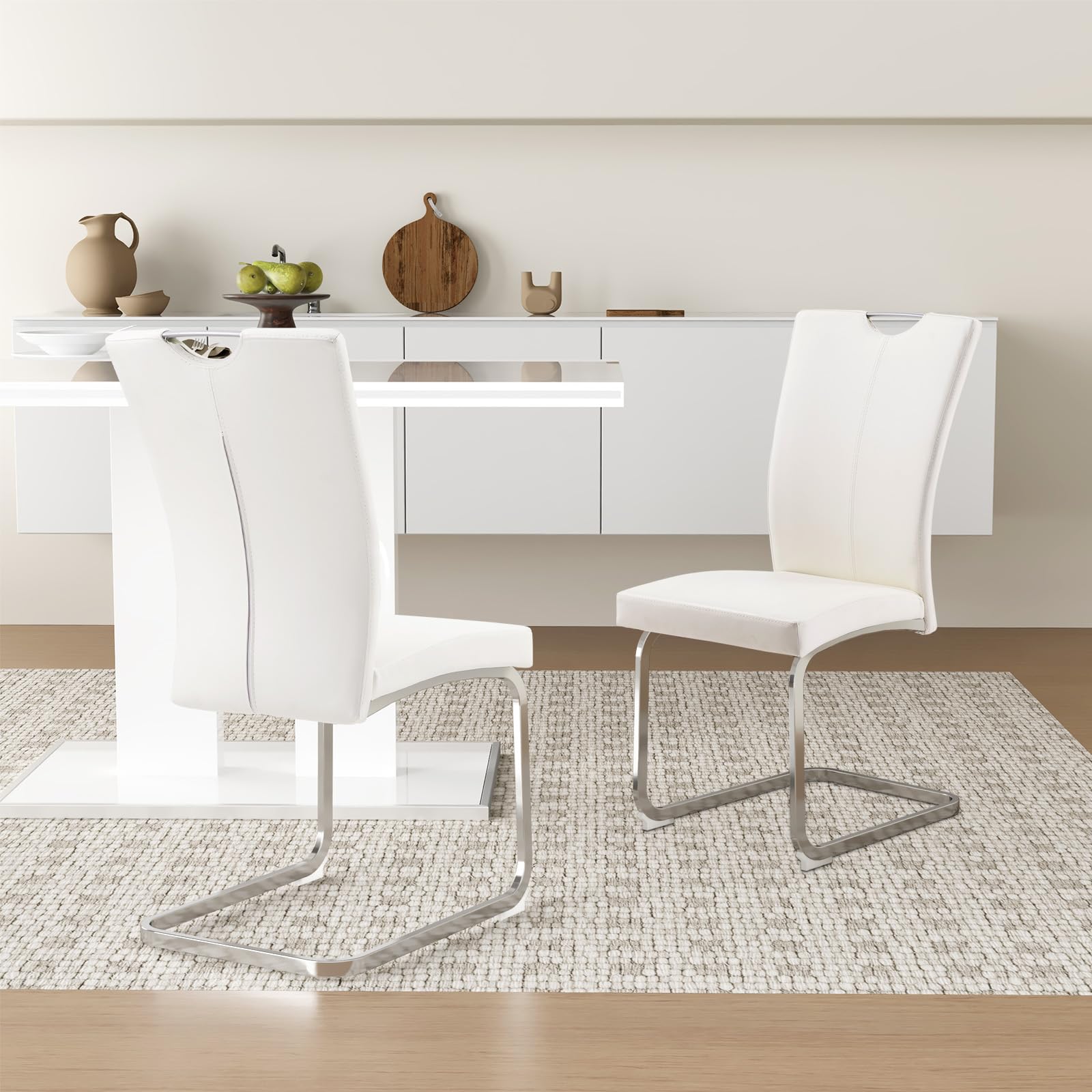 4 Modern Faux Leather Dining Chairs Set - High Back Kitchen Chairs with Electroplated Metal Legs, Armless Design for Dining Room, Kitchen & Living Room | Perfect for Family Gatherings, Dinner Parties & Home Decor