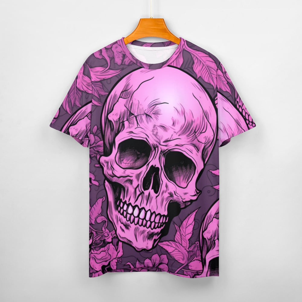 Trendy Pink Skull Graphic T-Shirt for Women - Soft Cotton Vintage Tee - Perfect for Casual Wear, Concerts & Halloween Outfits