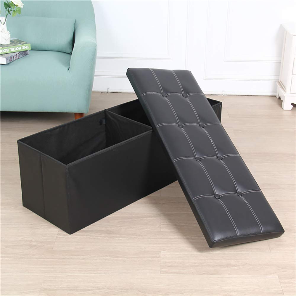 FOME PU Leather Storage Ottoman Cube - Foldable Foot Stool with Thickening Sponge, Toy Chest & Quick Assembly (43.3x14.9x14.9in) - Perfect for Living Room, Bedroom & Nursery Organization