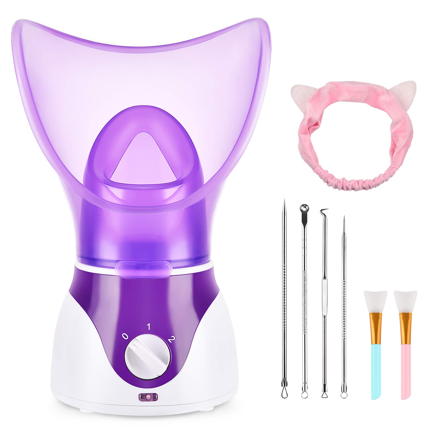 Professional Nano Ionic Facial Steamer for Deep Cleaning & Hydration - Unclogs Pores, Removes Blackheads (Purple with Blackhead Remover Kit, Brush & Headband) - Perfect for Home Spa, Skincare Routine & Relaxation