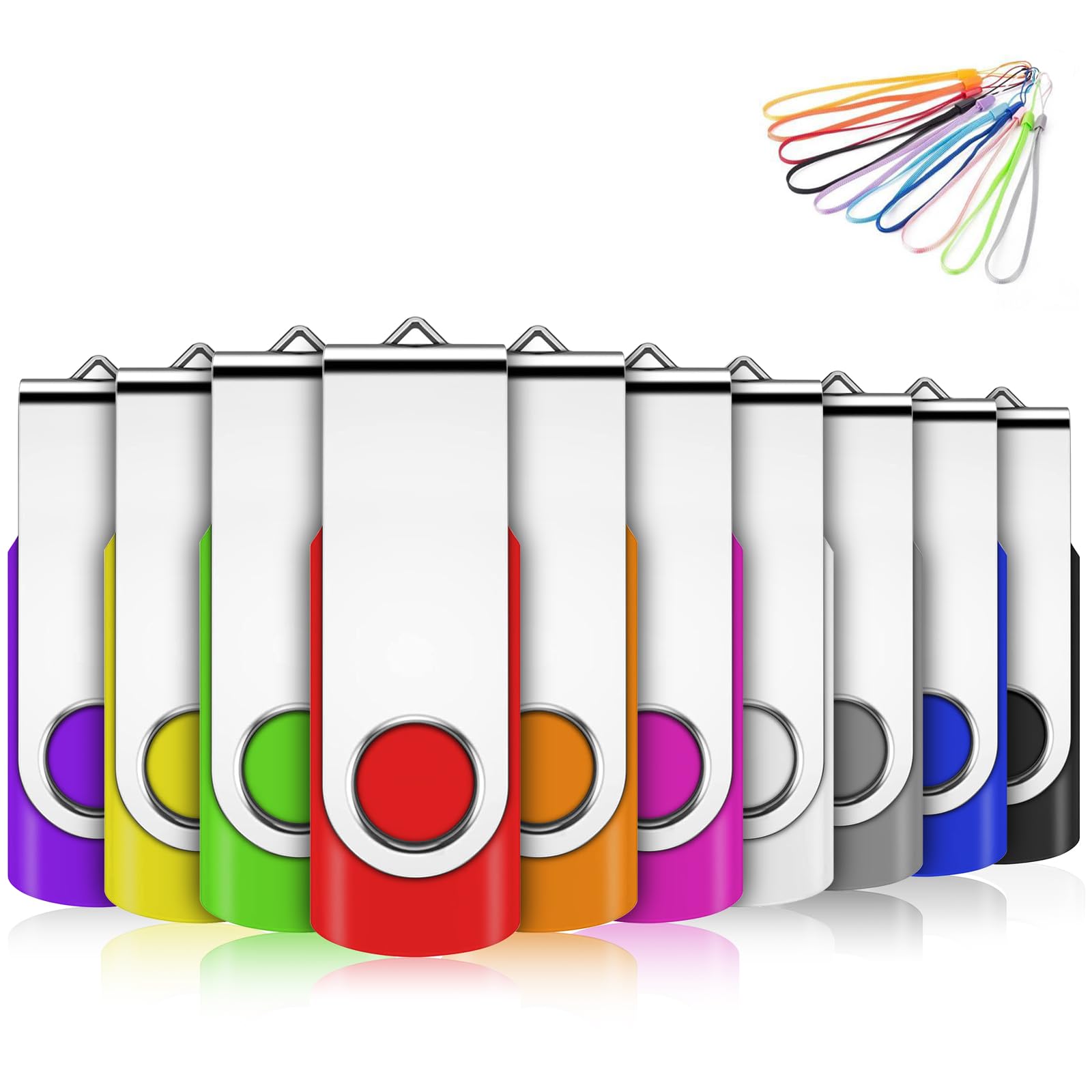 32GB USB Flash Drive 10 Pack - EASTBULL 2.0 Swivel Thumb Drive Memory Stick with Lanyards for Data Storage, File Transfer - Perfect for Office, School, Business & Backup Use