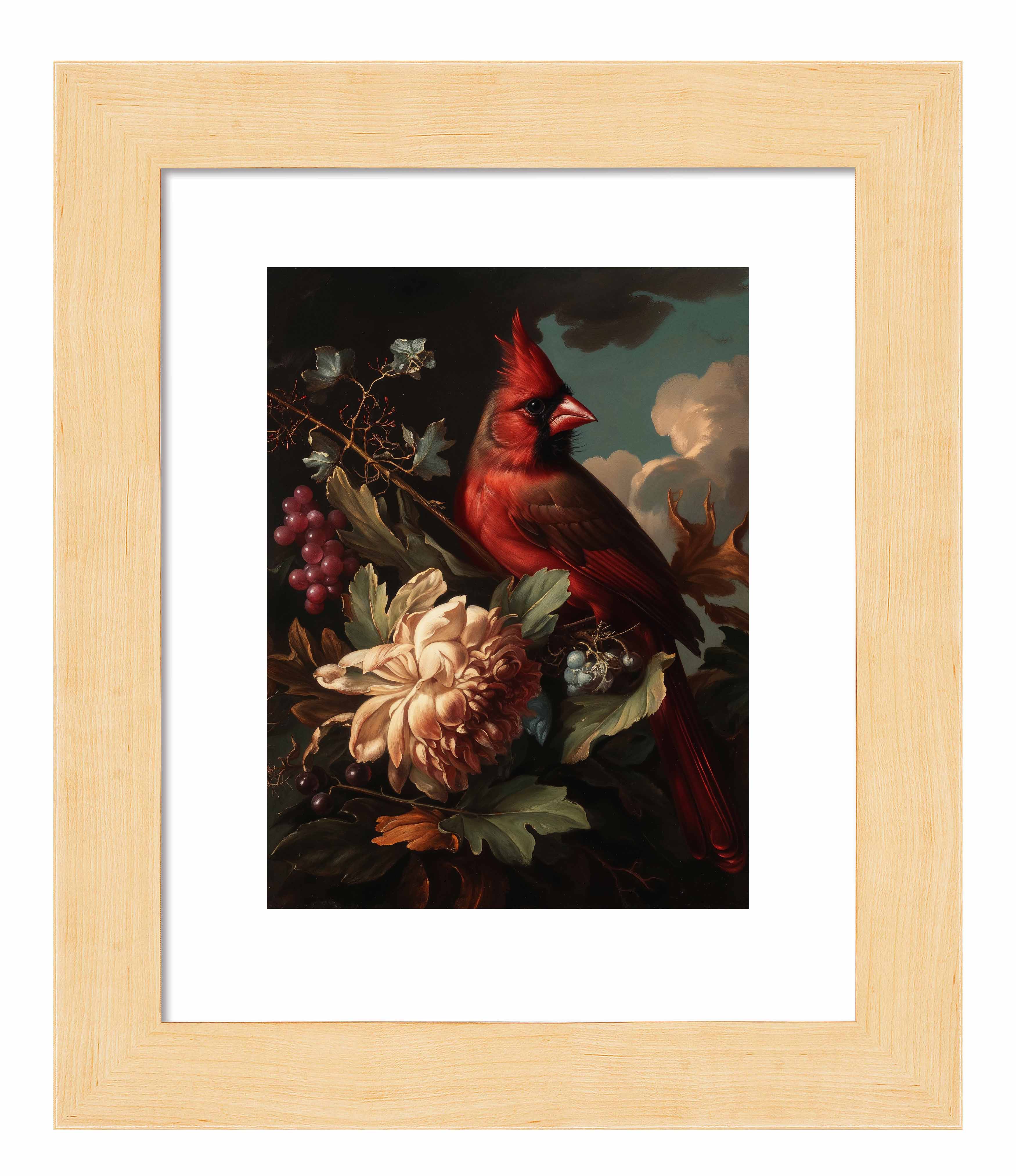 Cardinal Amongst Blooms Art Print - Vibrant Red Bird Wall Decor for Home, Office & Gifts | Nature-Inspired Painting for Living Room, Bedroom & Study
