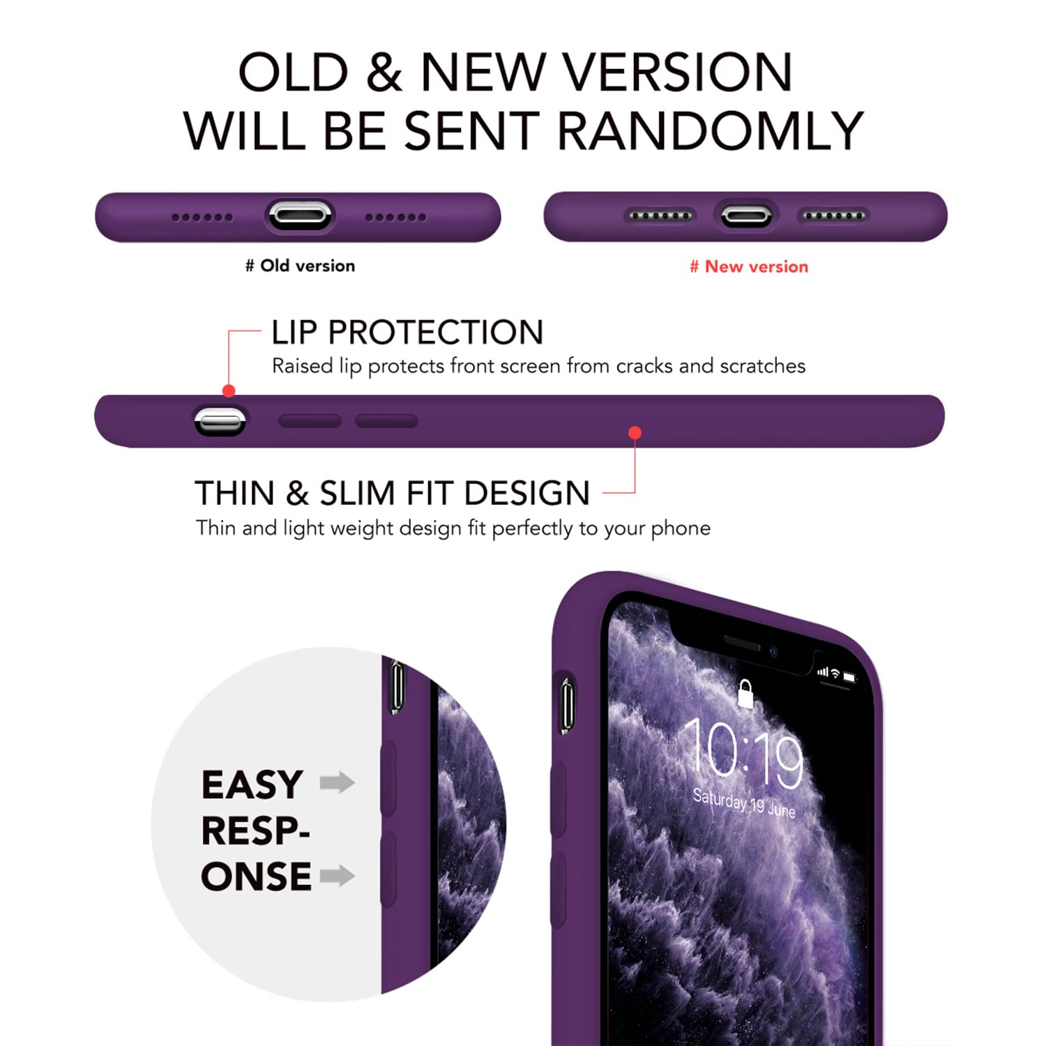 OuXul Slim Liquid Silicone Case for iPhone 11 Pro Max (6.5 Inch) - Full Body Protection with Microfiber Lining - Shockproof & Scratch Resistant Phone Cover (Purple) - Perfect for Daily Use, Travel & Outdoor Activities
