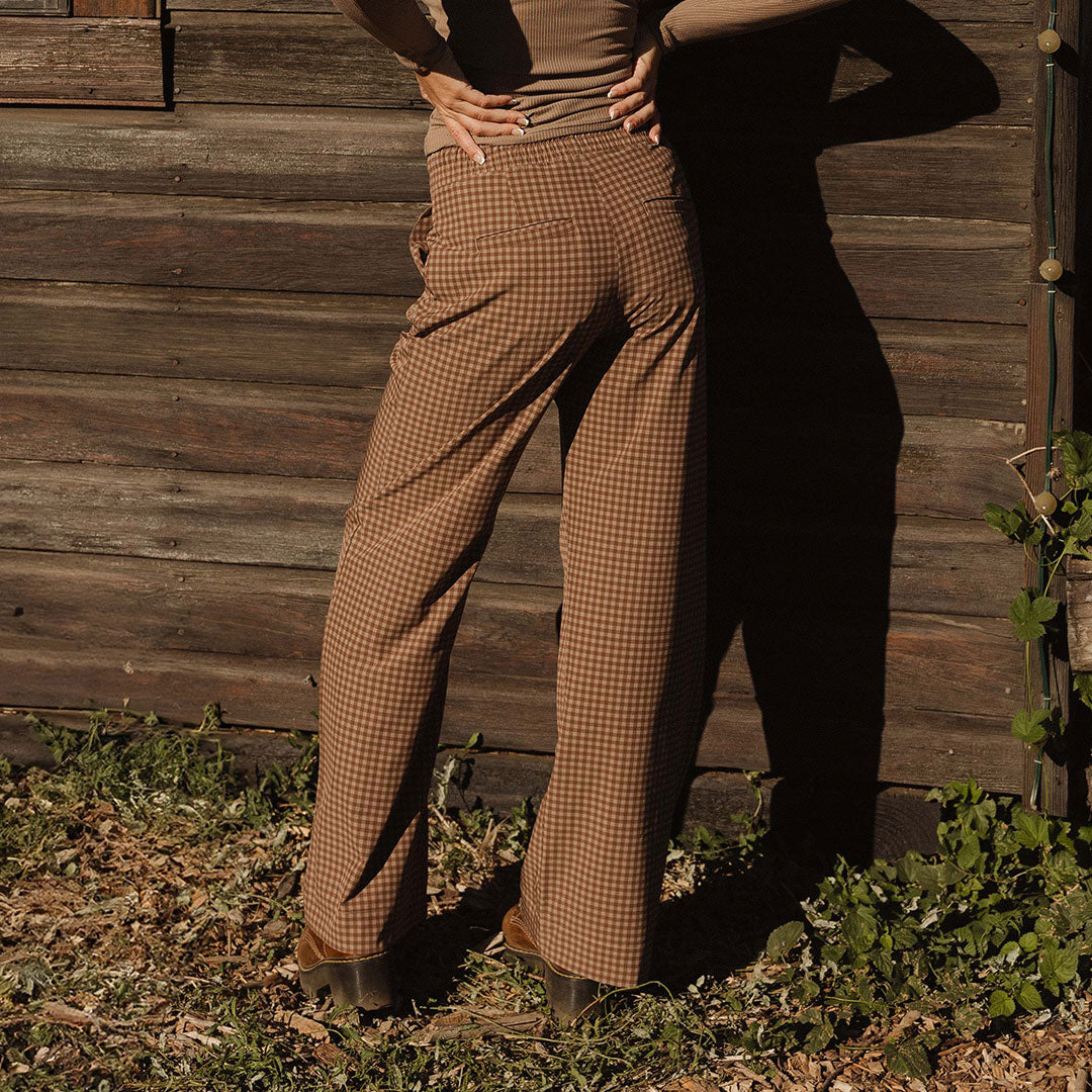Audrey Women's Trousers - Stylish Cinnamon Check Pattern Pants for Office & Casual Wear | Comfortable Work Pants & Everyday Outfits