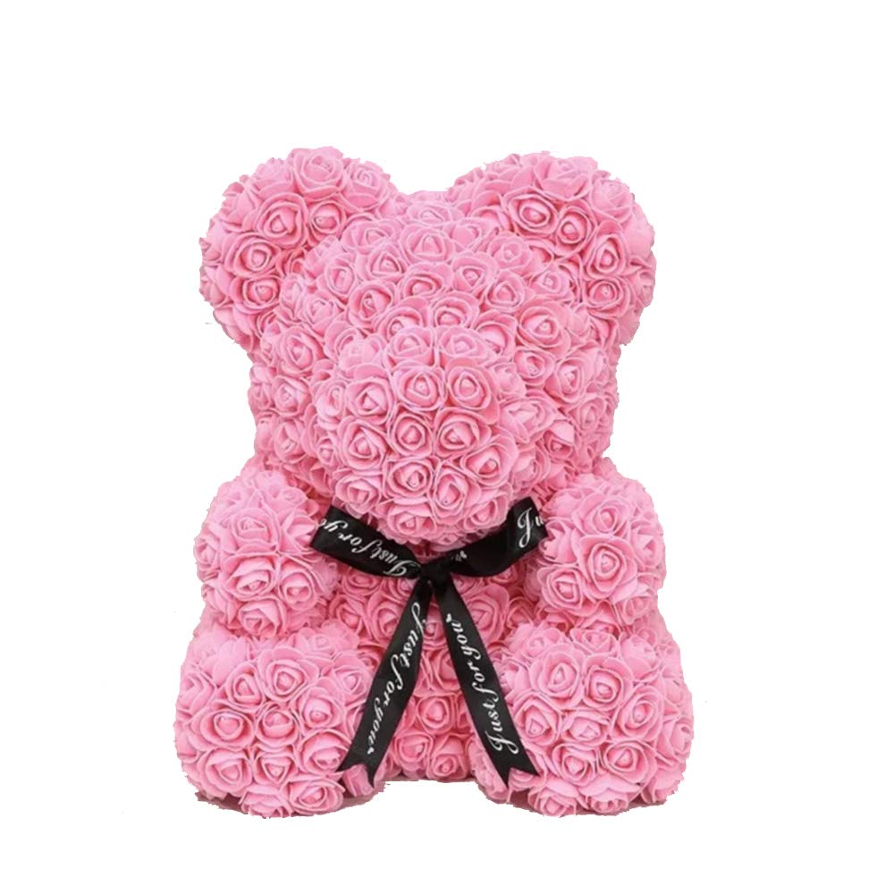 10 Inch Pink Rose Flower Bear - Artificial Rose Teddy Bear for Valentine's Day, Mother's Day, Wedding, Anniversary, Birthday & Christmas Gift - Romantic Home Decor & Special Occasion Present