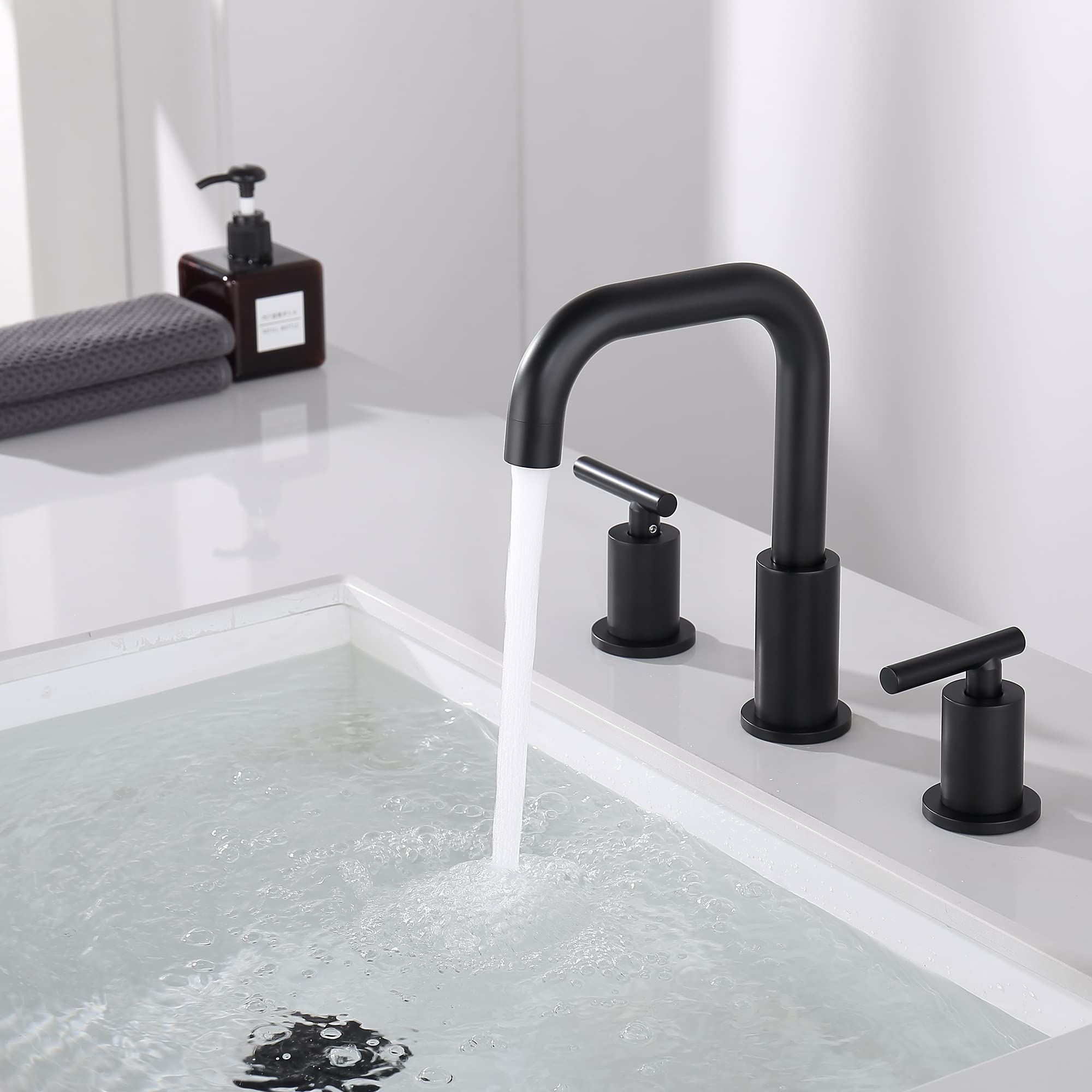 8 Inch Matte Black Widespread Bathroom Faucet - 2-Handle 3-Hole Design with Pop-Up Drain & Supply Hoses (Model CH3166BK) | Perfect for Modern Bathroom Sinks, Vanities & Home Renovations
