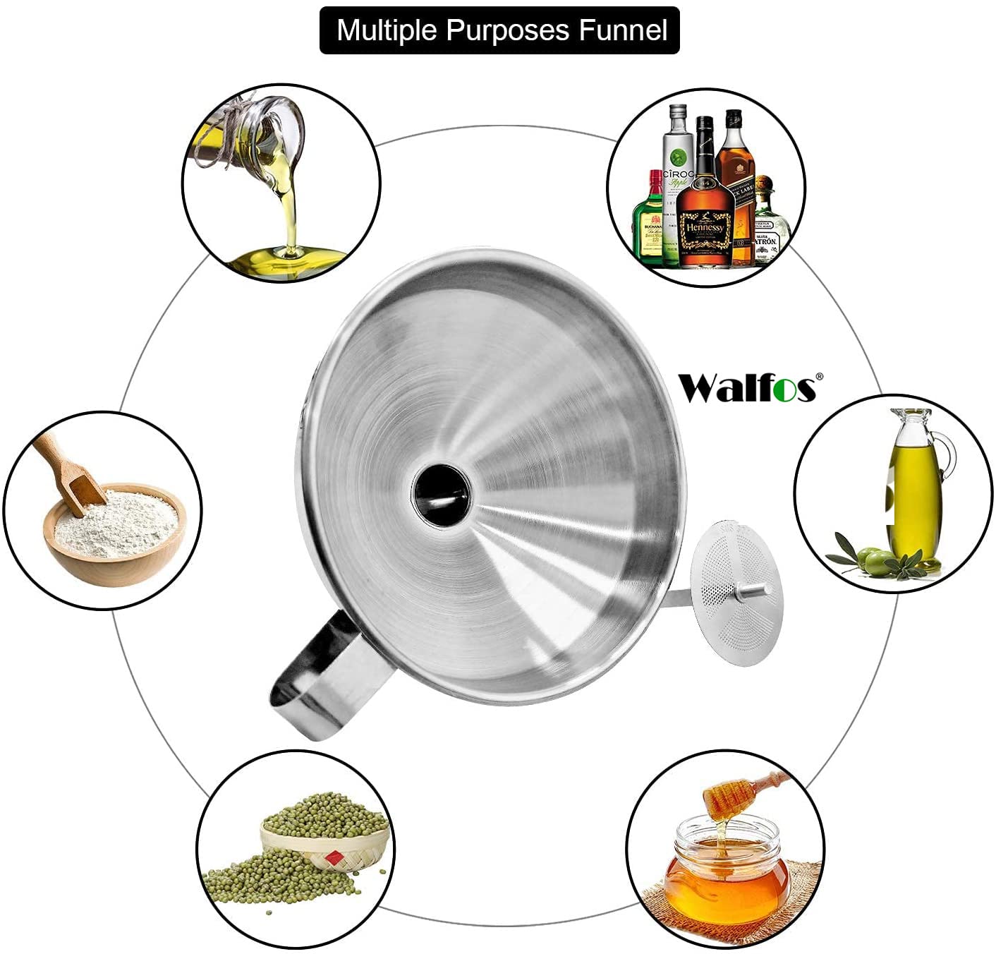 Premium Stainless Steel Kitchen Funnel Set - 3 Pack with 2 Removable Strainers & Cleaning Brush - Ideal for Liquids, Oils, Jam, Dry Ingredients & Powder Transfer - Perfect for Home Cooking, Baking, Canning & DIY Projects
