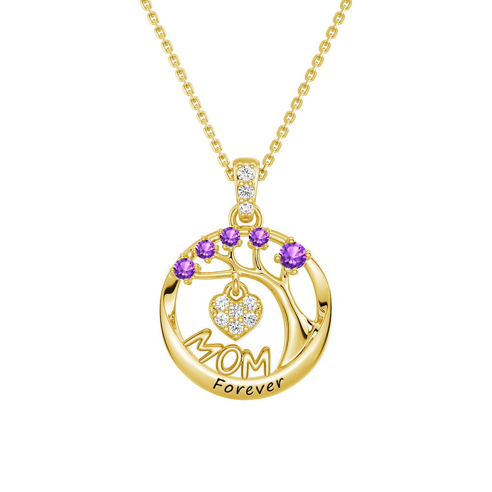 Personalized Birthstone Mom Necklace - Forever Tree of Life Pendant with Heart Charm | Meaningful Gift for Mother's Day, Birthday & Anniversary | Jewelry for Women