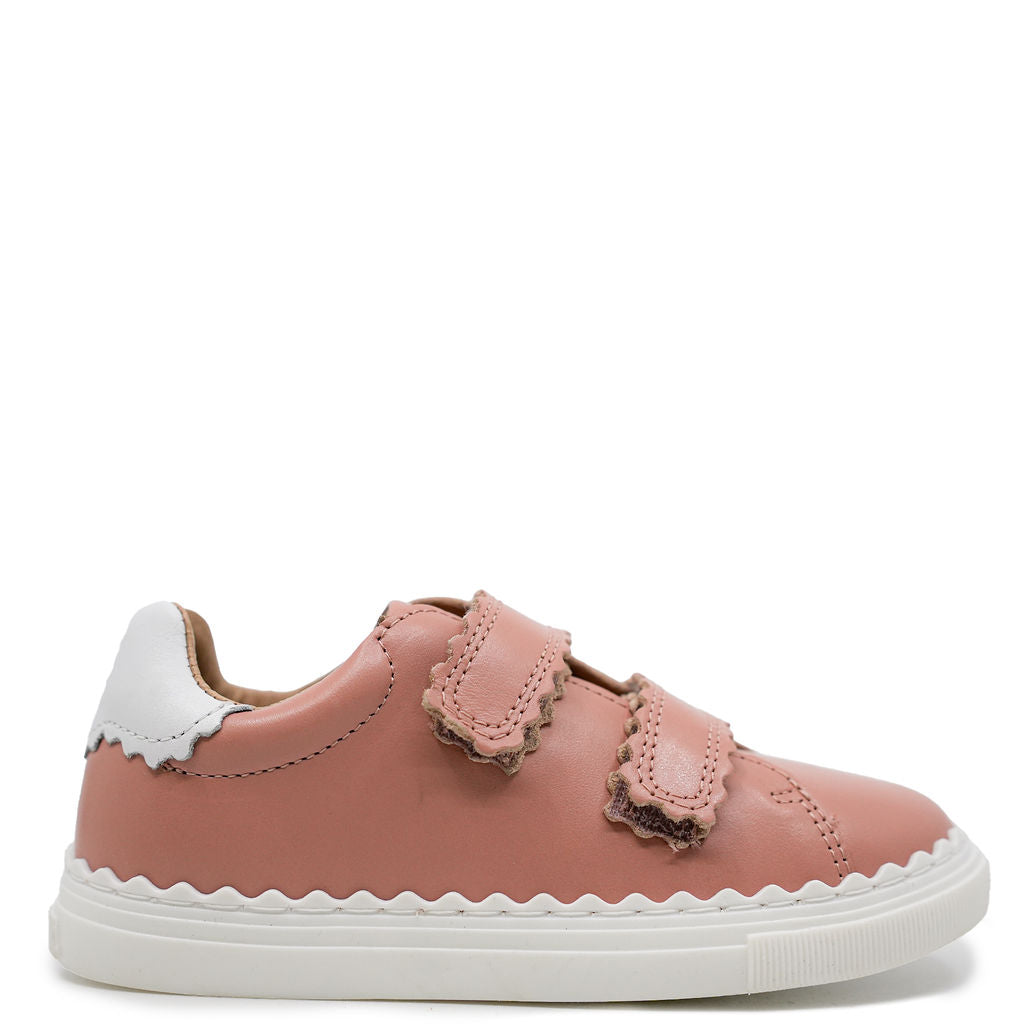 Portable Salmon Color Scalloped Velcro Sneakers for Women - Comfortable Slip-On Walking Shoes for Casual Outings, Travel & Daily Wear