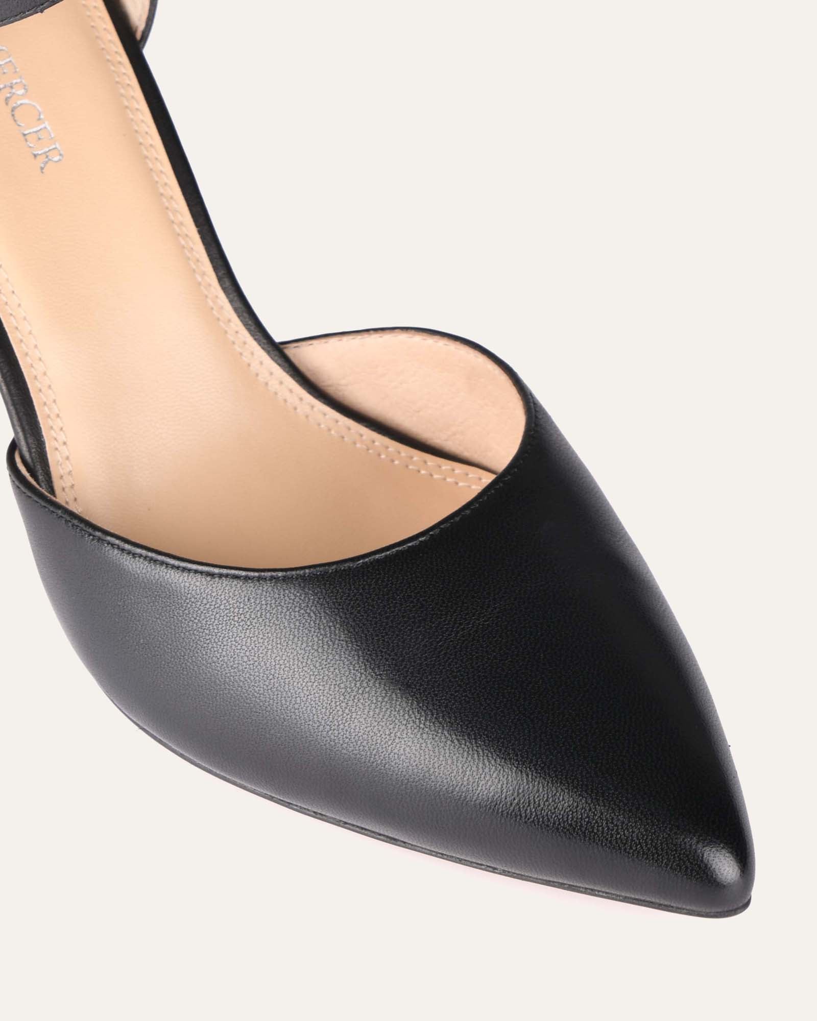 ALMA Black Leather Mid Heel Pumps for Women - Comfortable Office & Party Shoes for Professional and Evening Occasions