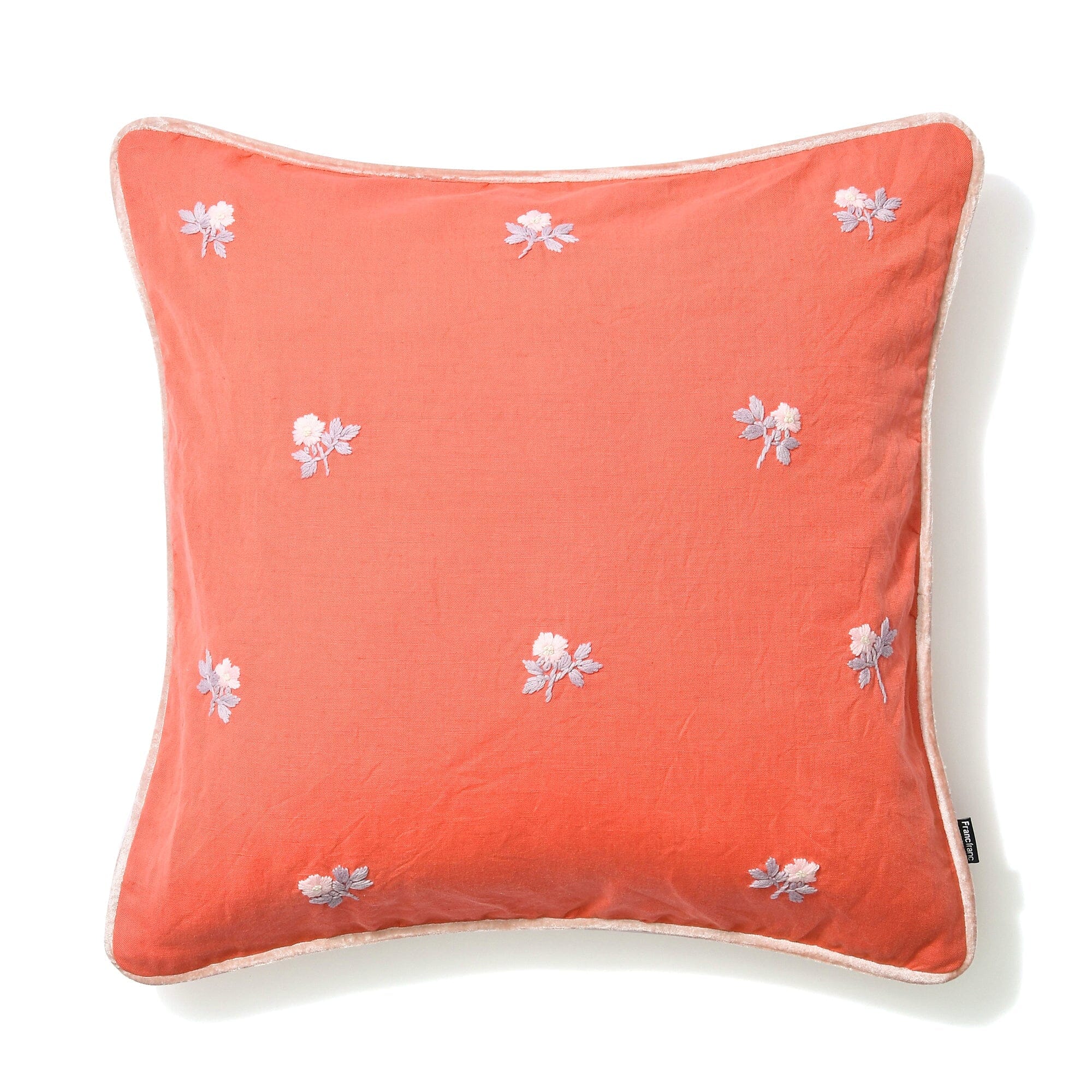 EMB Floral Cushion Cover 18x18 Inches Orange - Decorative Throw Pillow Case for Sofa, Bedroom, Living Room & Outdoor Decor