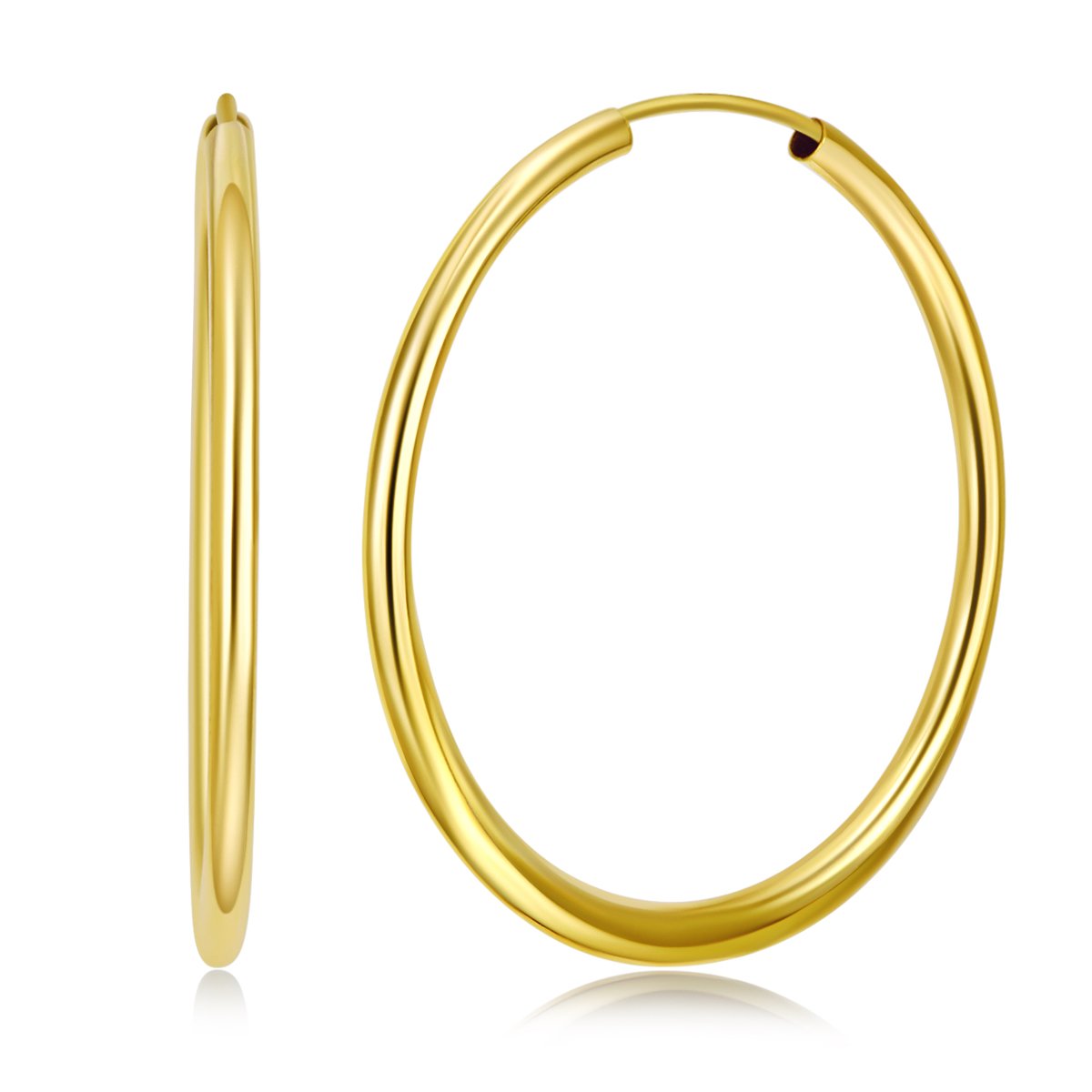 14K Yellow Gold 2mm Thin Endless Hoop Earrings - 9 Size Options for Women | Minimalist Dainty Everyday Jewelry for Work, Date Night & Gifts
