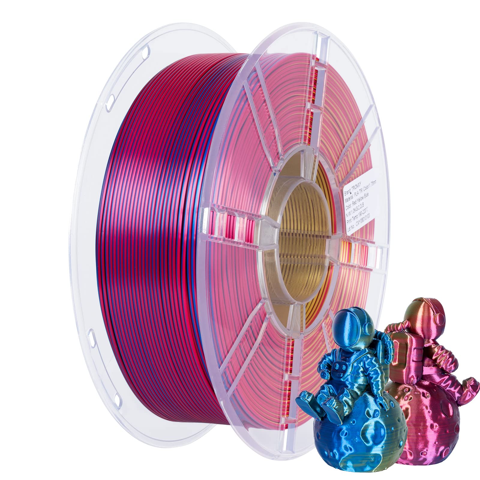 TRONXY 3D Printer Filament, Triple Color Coextrusion PLA Filament 1.75mm, Silk Red Yellow Blue Filament, 3D Printing Filament +/-0.03mm, 1kg/2.2lbs - Perfect for DIY Projects, Cosplay Props, and Creative Models