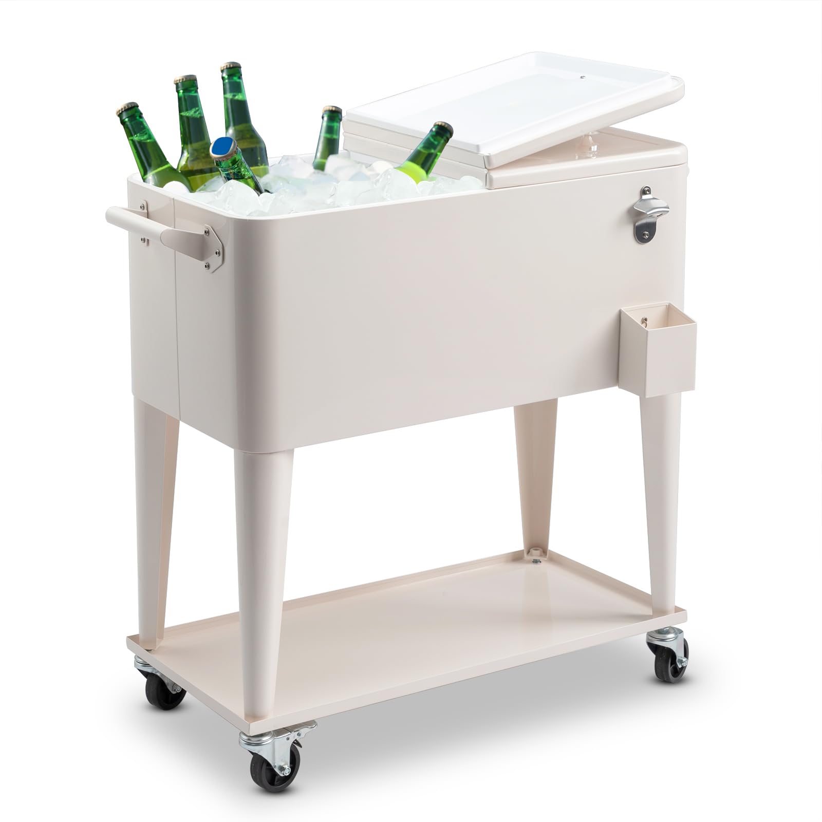 80 Quart Rolling Cooler Cart with Locking Wheels, Storage Shelf & Bottle Opener - Heavy Duty Outdoor Ice Chest for Camping, Beach, Tailgating, Backyard BBQs & Parties - Portable Beverage Cooler Trolley for Drinks & Food Storage