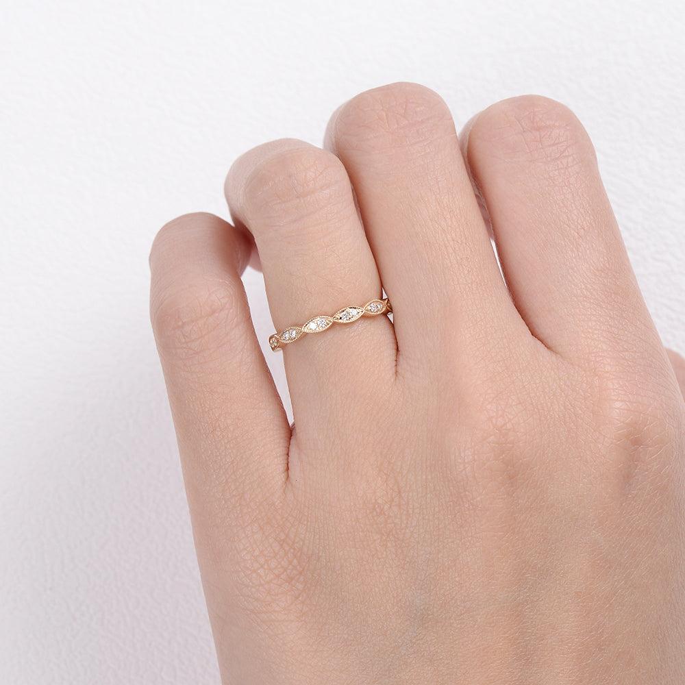 Moissanite Milgrain Dainty Stacking Ring for Women - Elegant Wedding Band, Anniversary Gift, Promise Ring - Perfect for Stacking, Layering & Everyday Wear