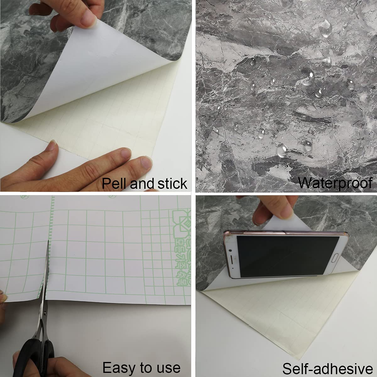 Gray Marble Contact Paper - Textured Granite Peel & Stick Wallpaper - Waterproof Removable Vinyl Wrap for Countertops, Kitchen Tables, Cabinets & Furniture - Easy DIY Matte Finish Decoration