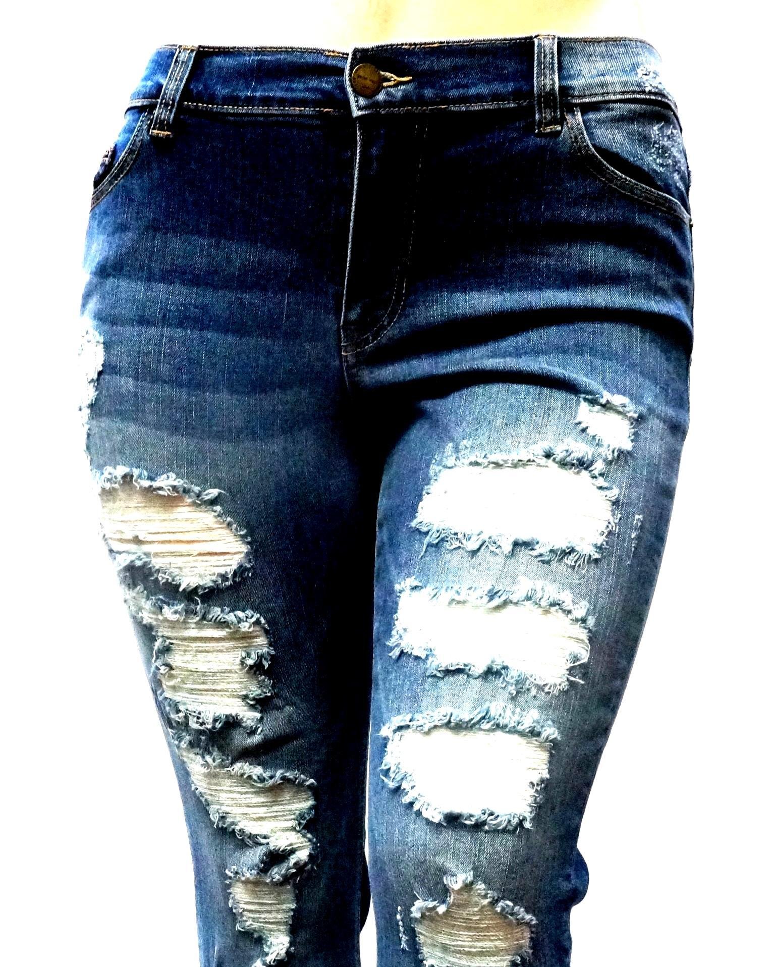 Jack David Women's Plus Size Ankle Skinny Jeans - Ripped Distressed Stretch Denim Pants for Casual Wear & Everyday Outfits