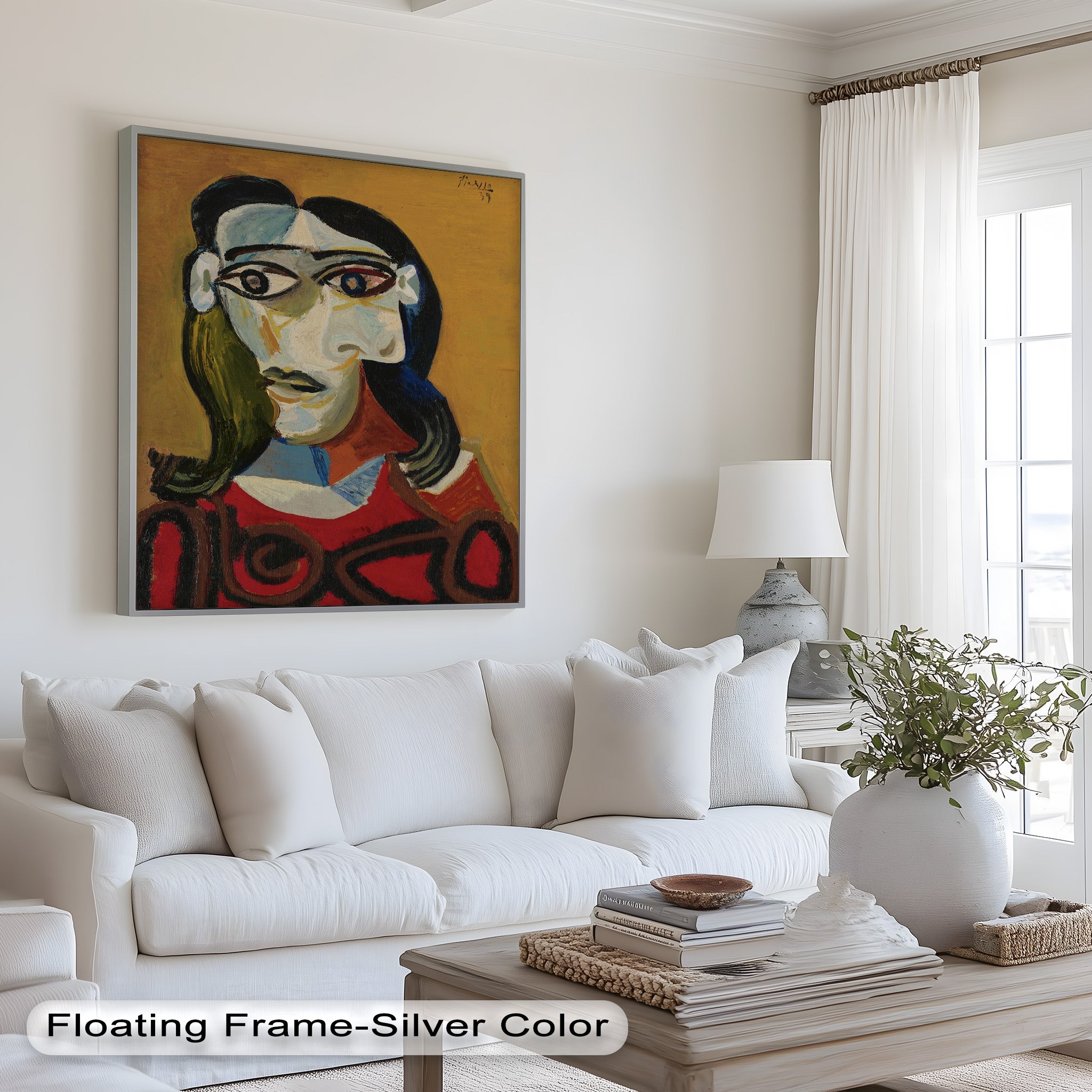 Abstract Portrait with Red Garment - Picasso Style Oil Painting Reproduction - Wall Art for Living Room, Bedroom & Office Decor
