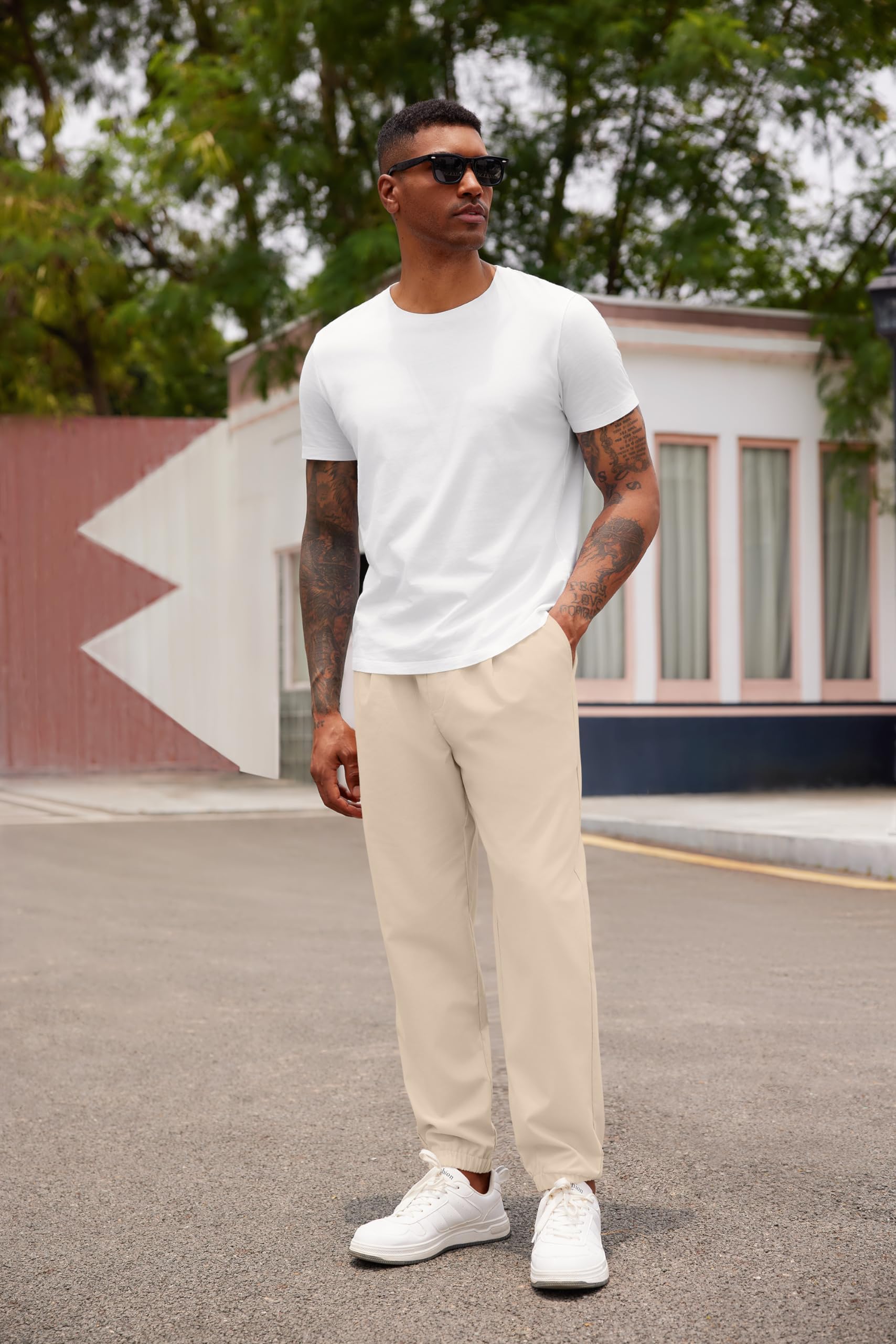 COOFANDY Men's Lightweight Linen Casual Jogger Pants - Elastic Waistband with Drawstring, Breathable Yoga Beach Pants with Pockets - Perfect for Summer, Travel & Lounge Wear