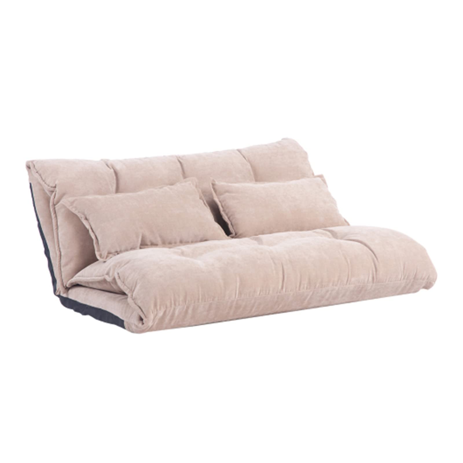 HEMOTONE Adjustable Folding Lazy Sofa Chair - Modern Leisure Sofa Bed with 2 Pillows for Living Room, Bedroom & Office - Beige Polyester Fabric - Perfect for Gaming, Relaxing & Small Space Living