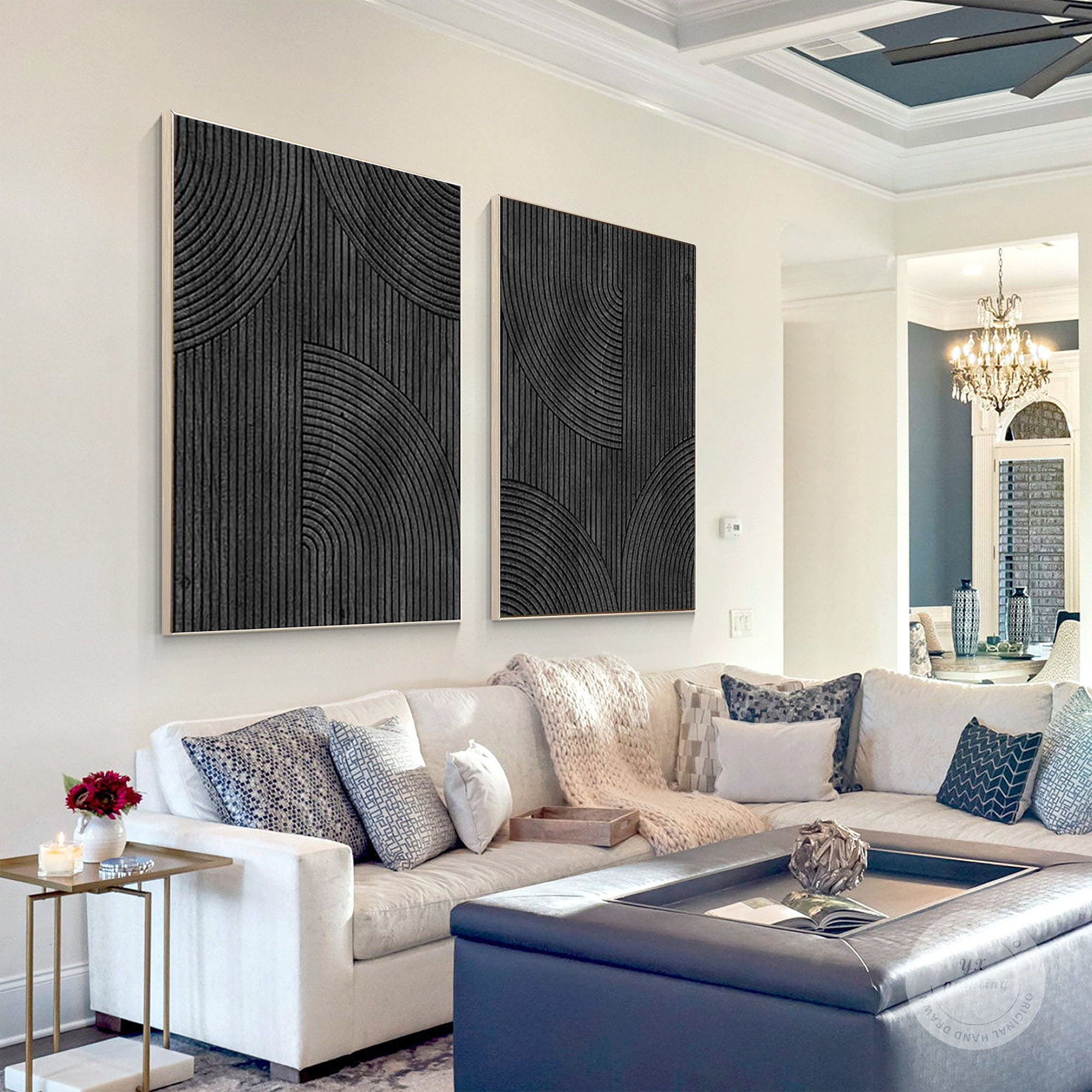 Modern Black Minimalist Textured Abstract Paintings - Set of 2 Canvas Wall Art for Living Room, Bedroom & Office Decor | Ready to Hang